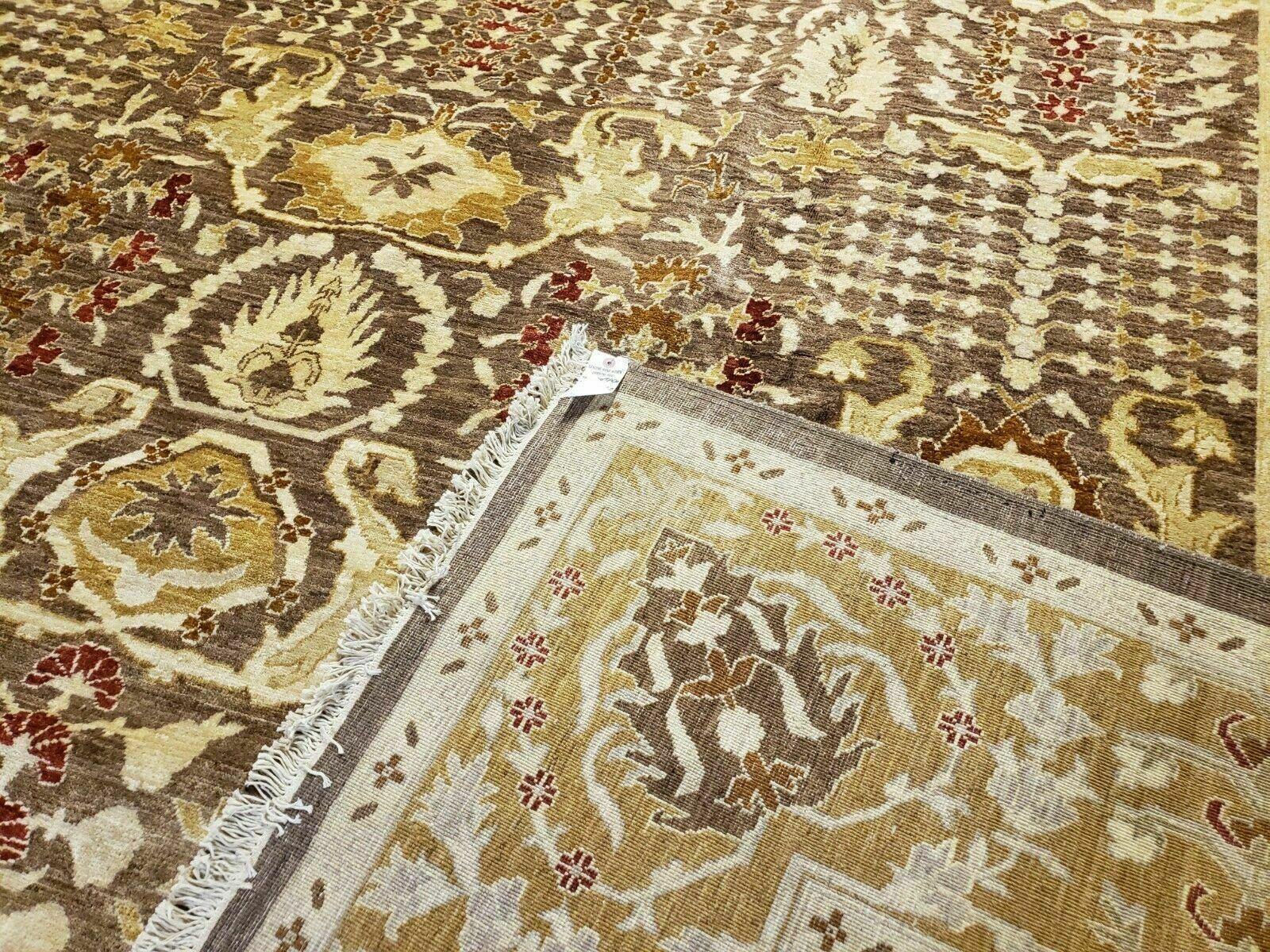 10' X 14' Handmade Pak Peshavar Chobi Agra Wool Carpet Coffee Brown Gold - Image 10
