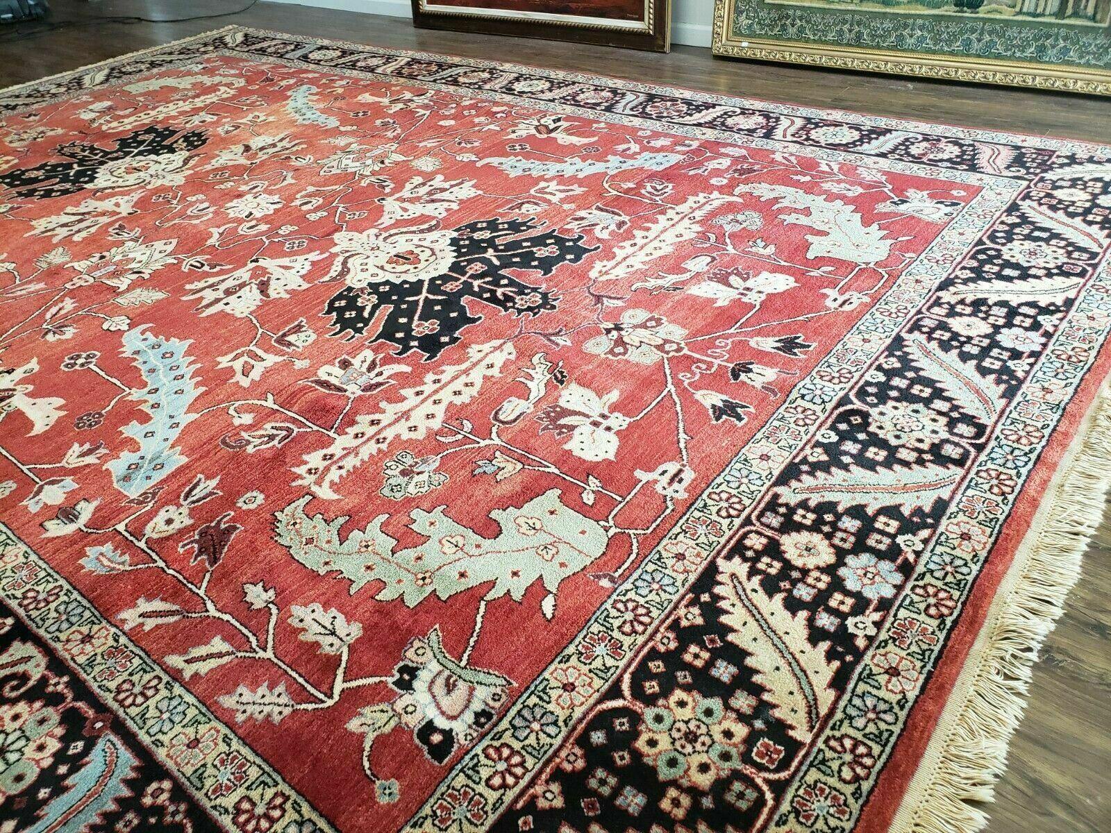 10' X 14' Vintage Hand Made Turkish Wool Rug Carpet Red Black Hand Knotted Nice - Image 2