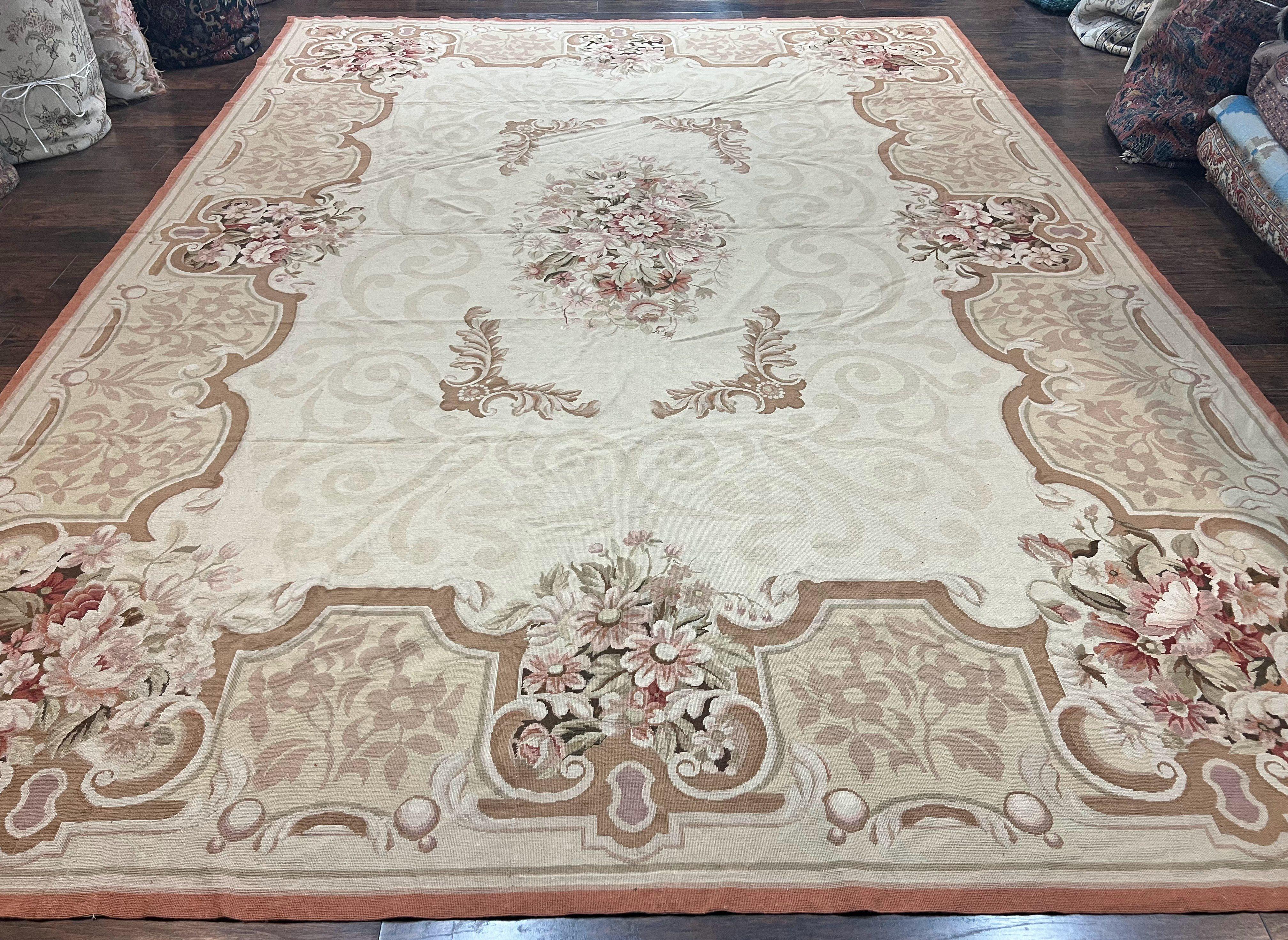 10x14 Aubusson Rug, Wool Handmade Vintage Carpet, French European Design, Elegant - Image 11