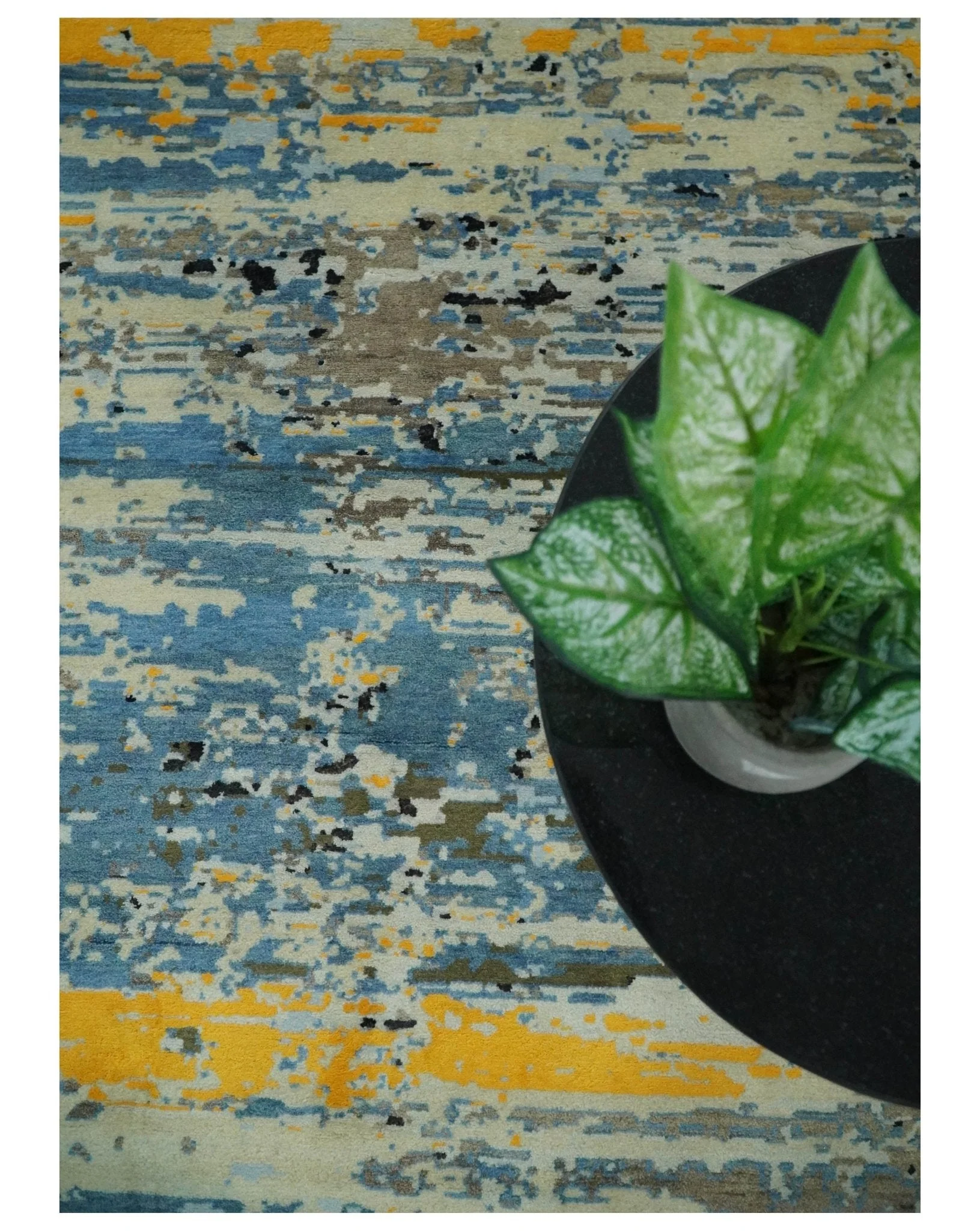 10x14 Fine Hand Knotted Blue and Black Modern Abstract Style Wool and Silk Area Rug - Image 7
