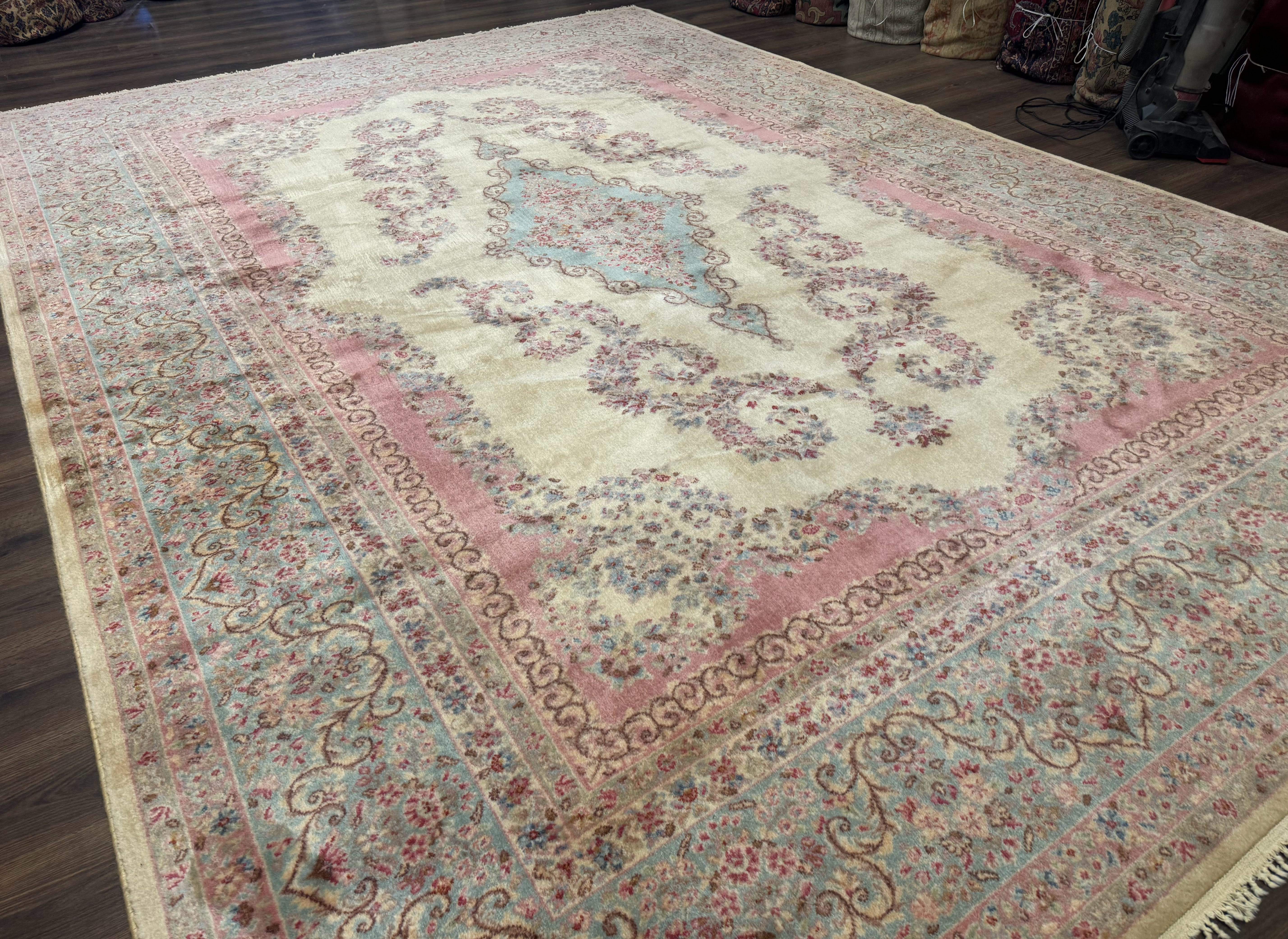 10x14 Karastan Kirman Rug #784 Pastel Ivory Kirman Medallion, Wool Antique Original 700 Series - Image 12
