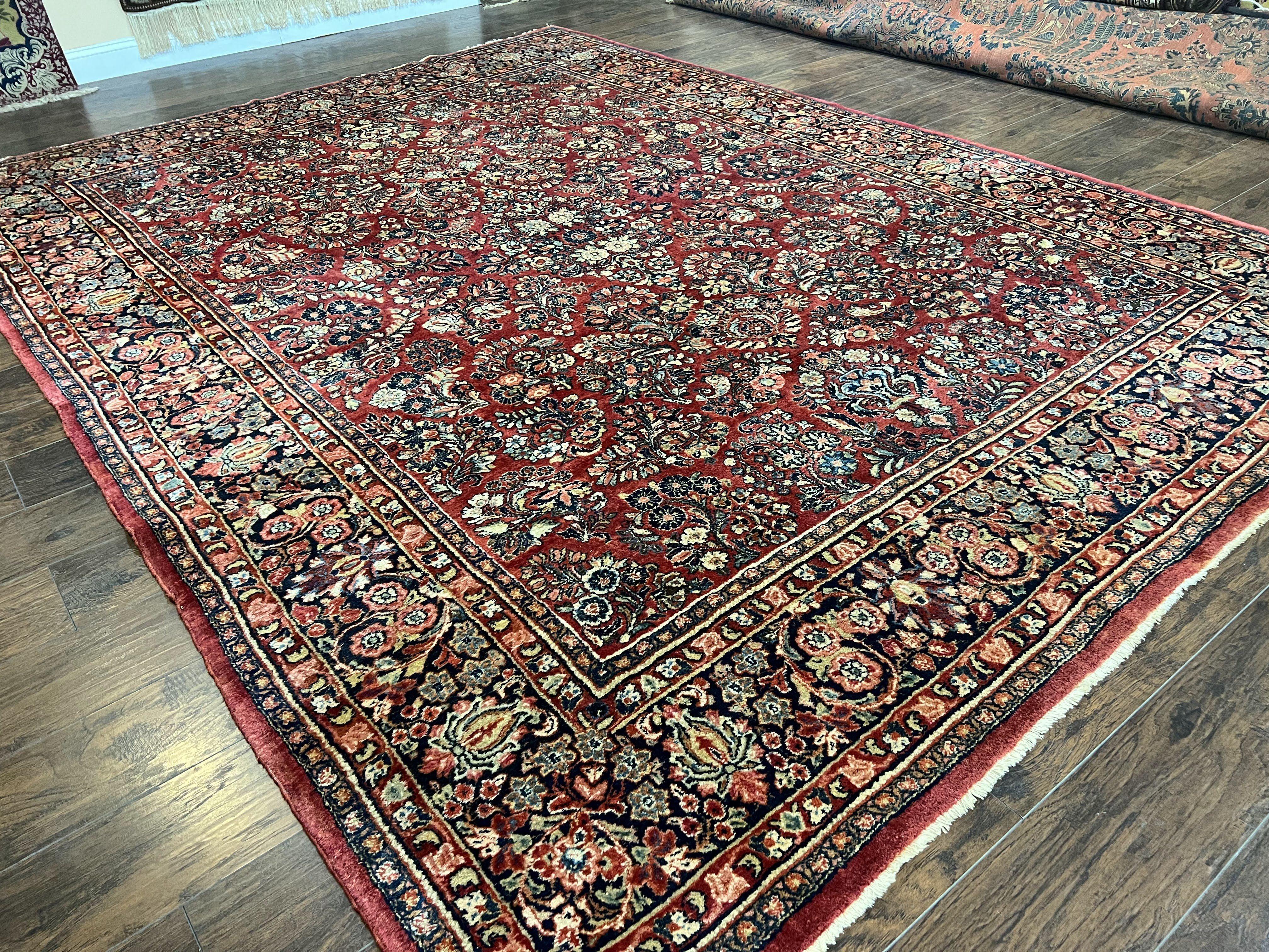 1920s Persian Sarouk Rug 9x12, Red Persian Carpet, High Quality Persian Rug, Allover Floral Pattern, Antique Oriental Rug, Wool Handmade Room Sized - Image 11