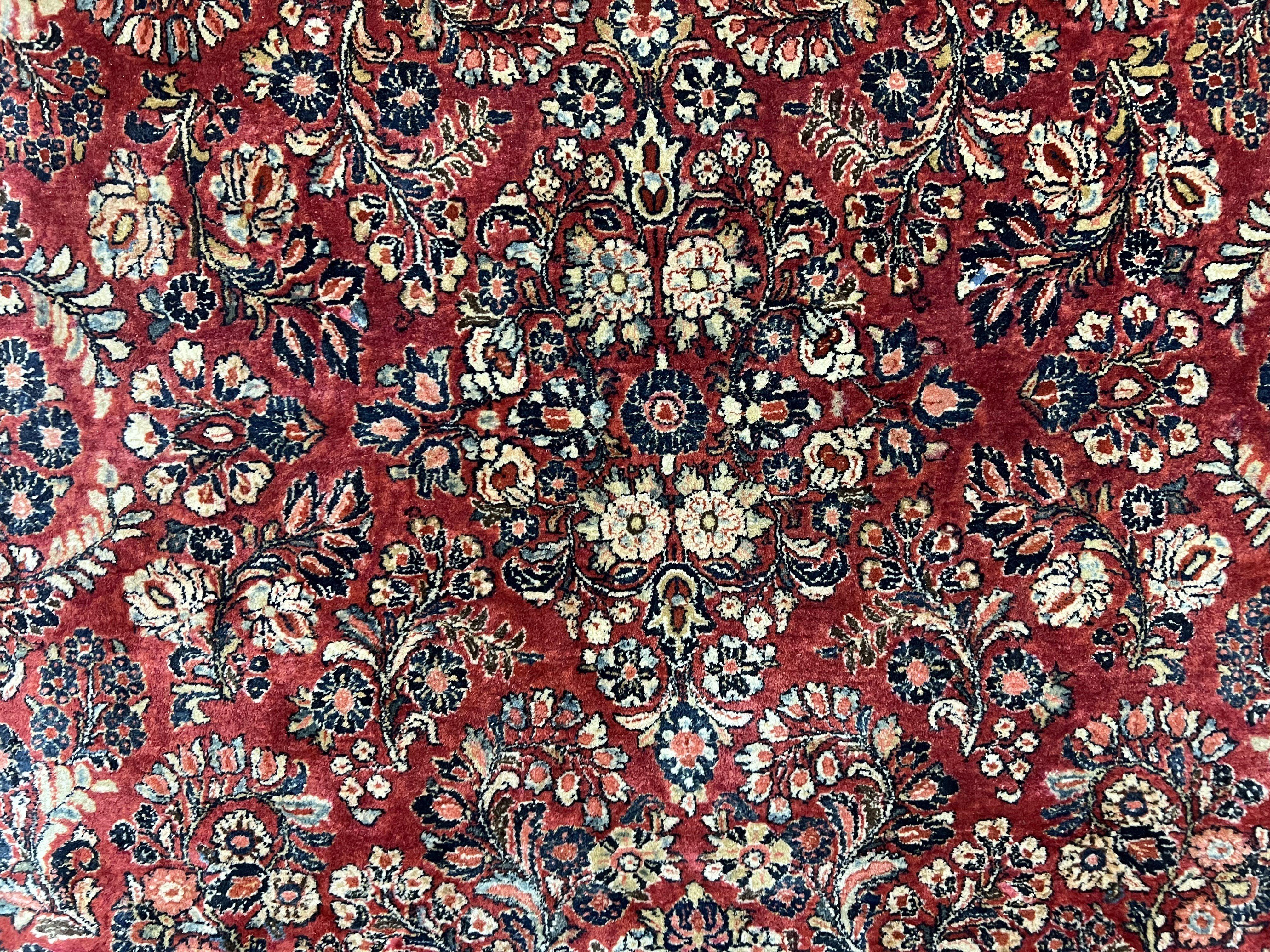 1920s Persian Sarouk Rug 9x12, Red Persian Carpet, High Quality Persian Rug, Allover Floral Pattern, Antique Oriental Rug, Wool Handmade Room Sized - Image 4