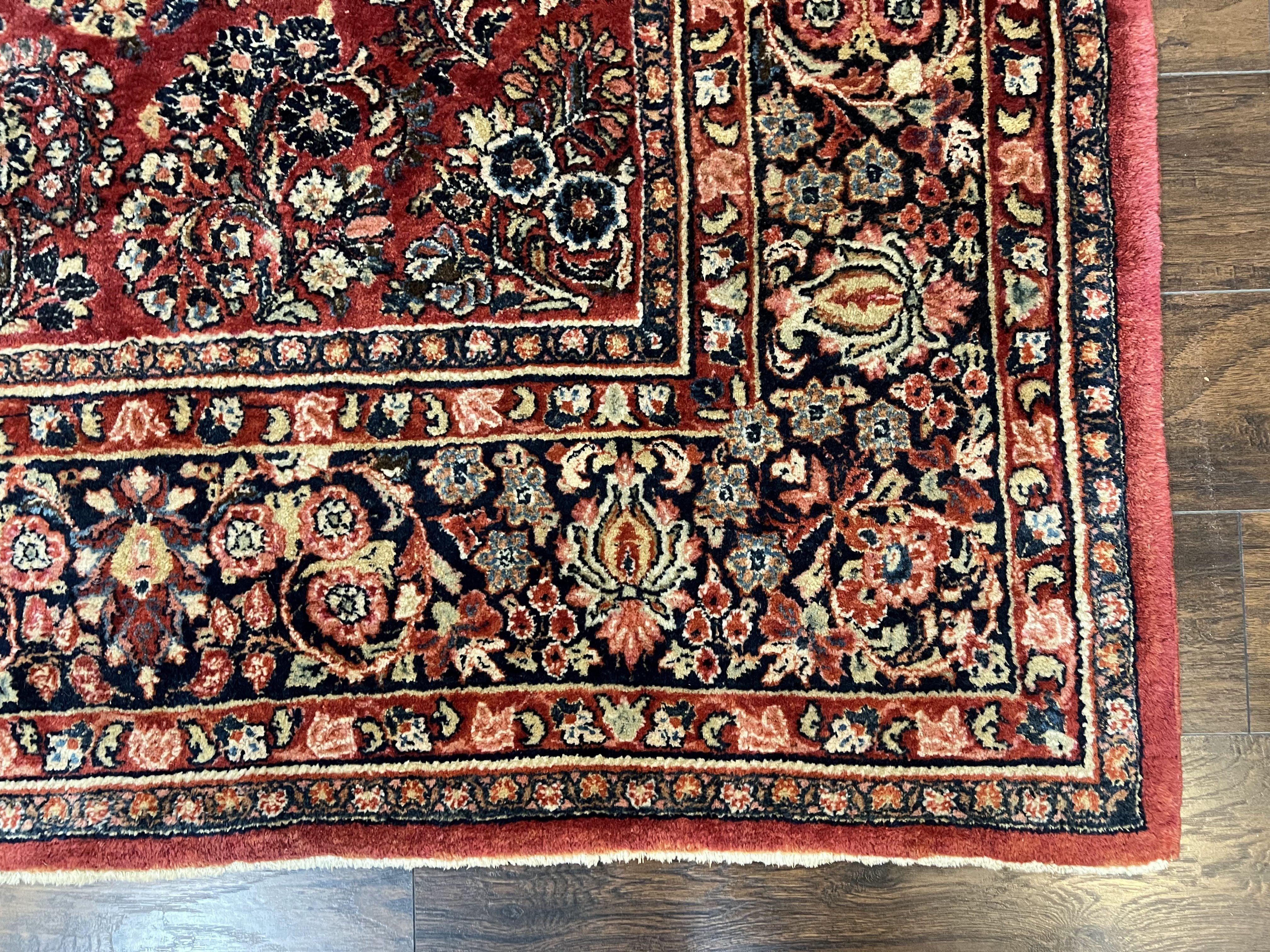 1920s Persian Sarouk Rug 9x12, Red Persian Carpet, High Quality Persian Rug, Allover Floral Pattern, Antique Oriental Rug, Wool Handmade Room Sized - Image 9
