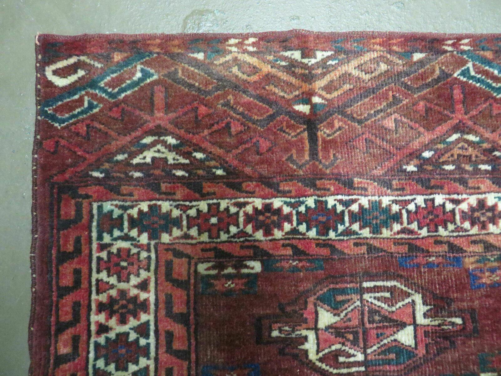 2.5' X 4' Antique Handmade Bokhara Turkoman Yamud Wool Rug Kilim Backing NICE - Image 3