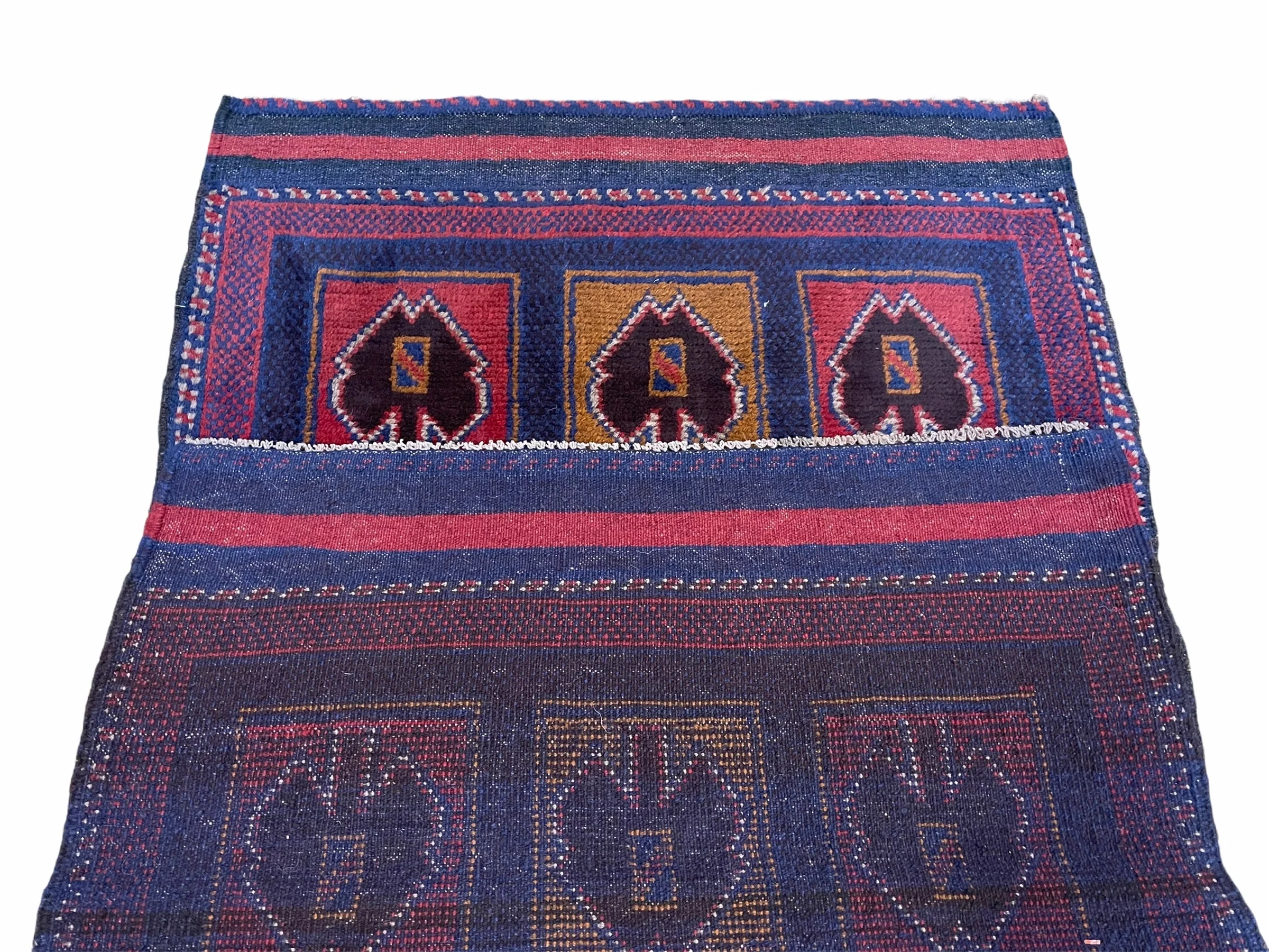 2' 9" X 4' 5" Vintage Handmade Tribal Wool Rug Balouchi Afghan Rug Blue Red 3x5 - Image 10