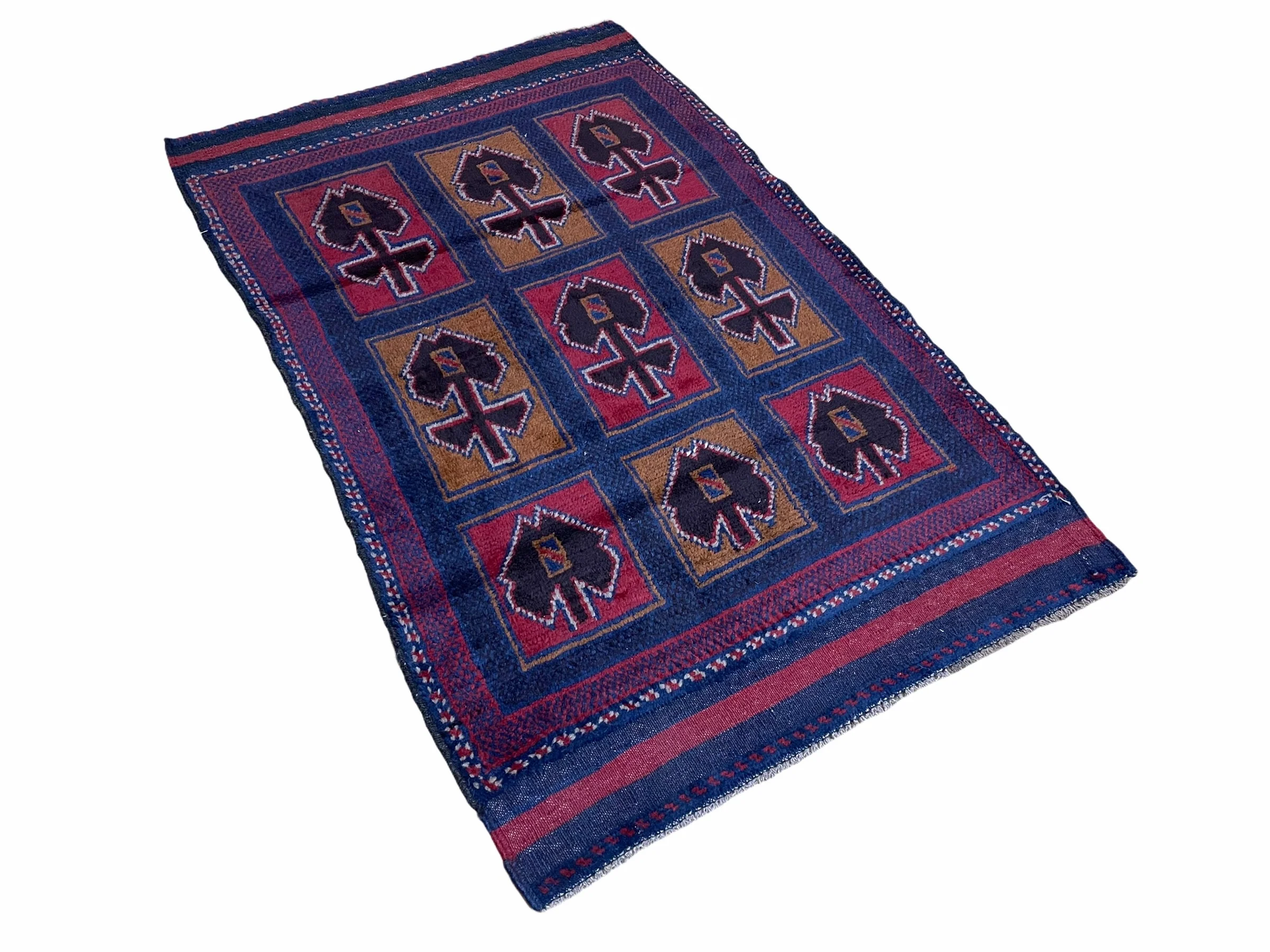 2' 9" X 4' 5" Vintage Handmade Tribal Wool Rug Balouchi Afghan Rug Blue Red 3x5 - Image 11