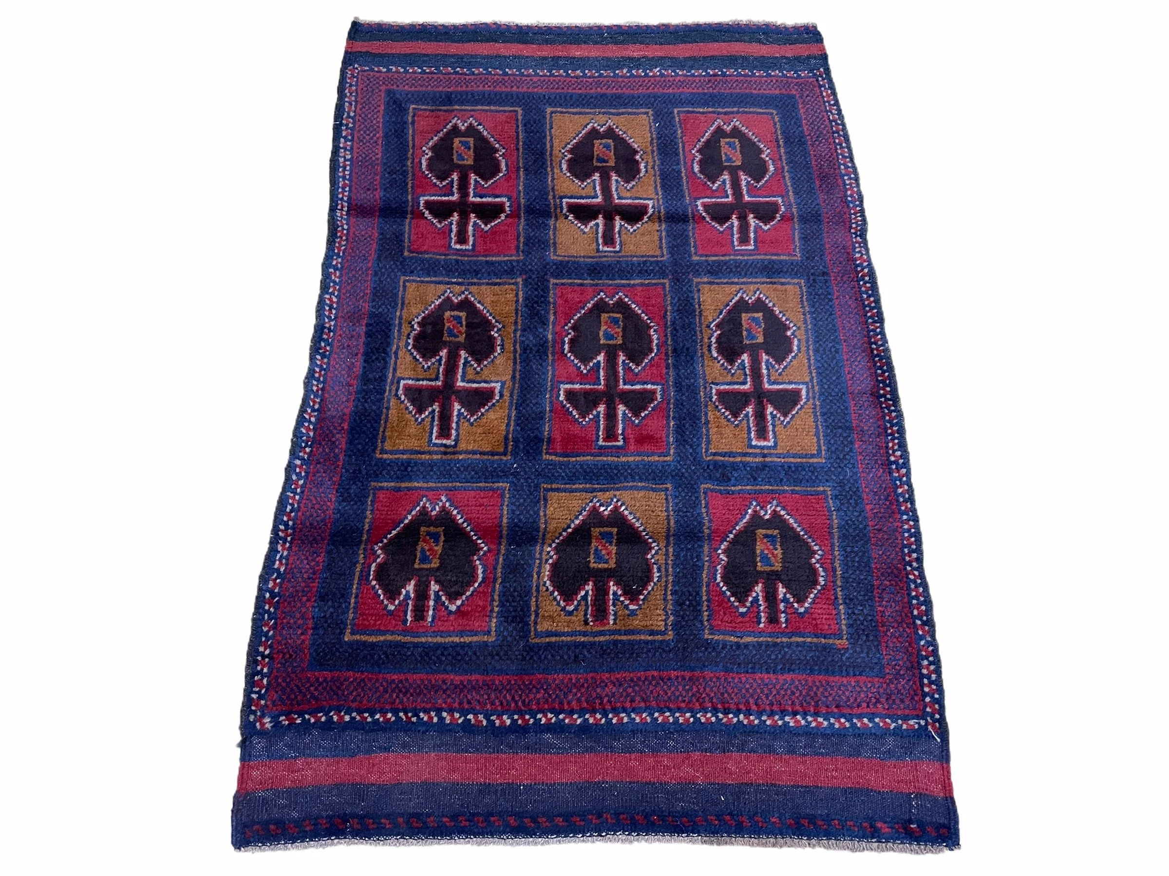 2' 9" X 4' 5" Vintage Handmade Tribal Wool Rug Balouchi Afghan Rug Blue Red 3x5 - Image 2