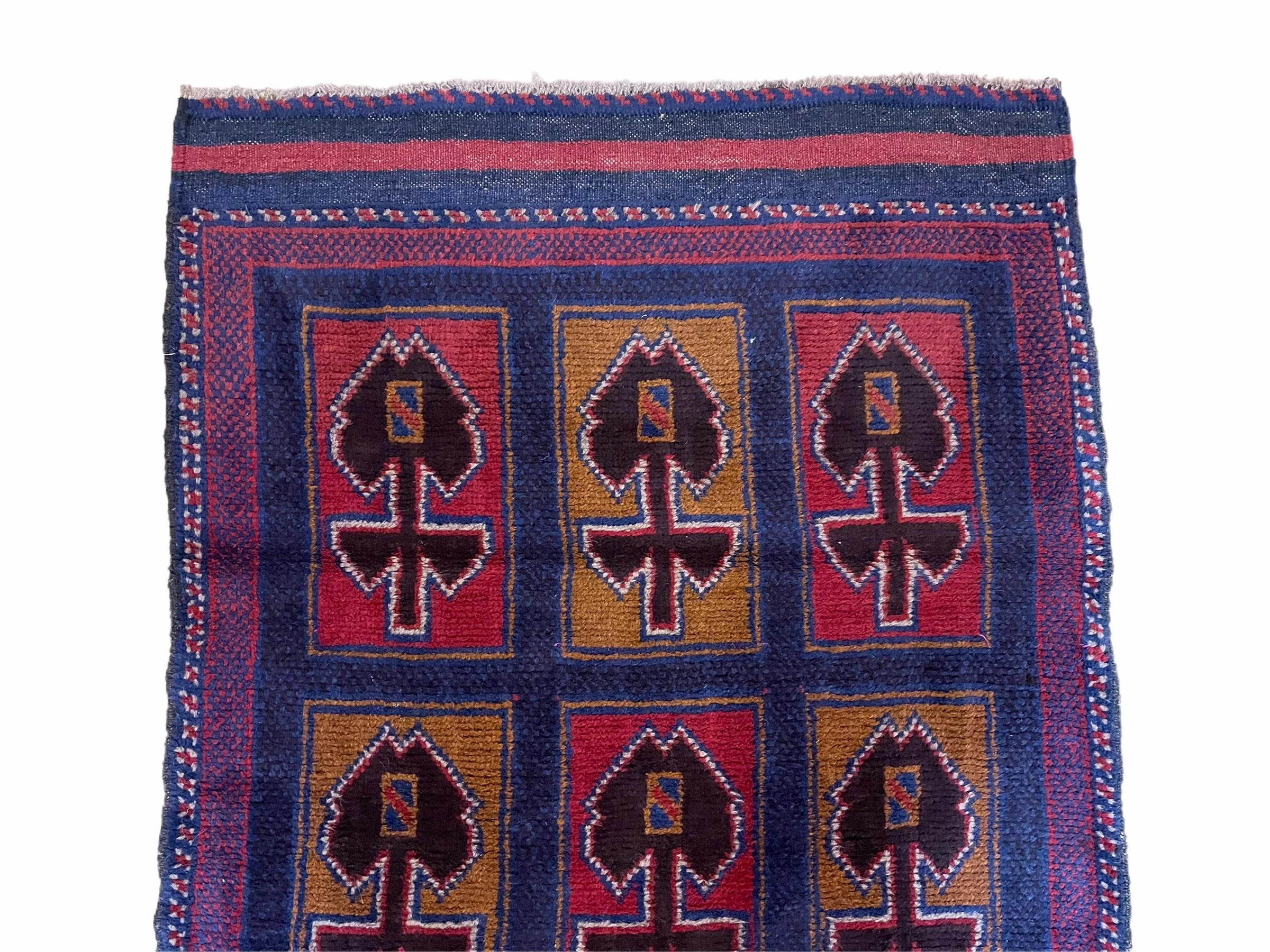 2' 9" X 4' 5" Vintage Handmade Tribal Wool Rug Balouchi Afghan Rug Blue Red 3x5 - Image 3