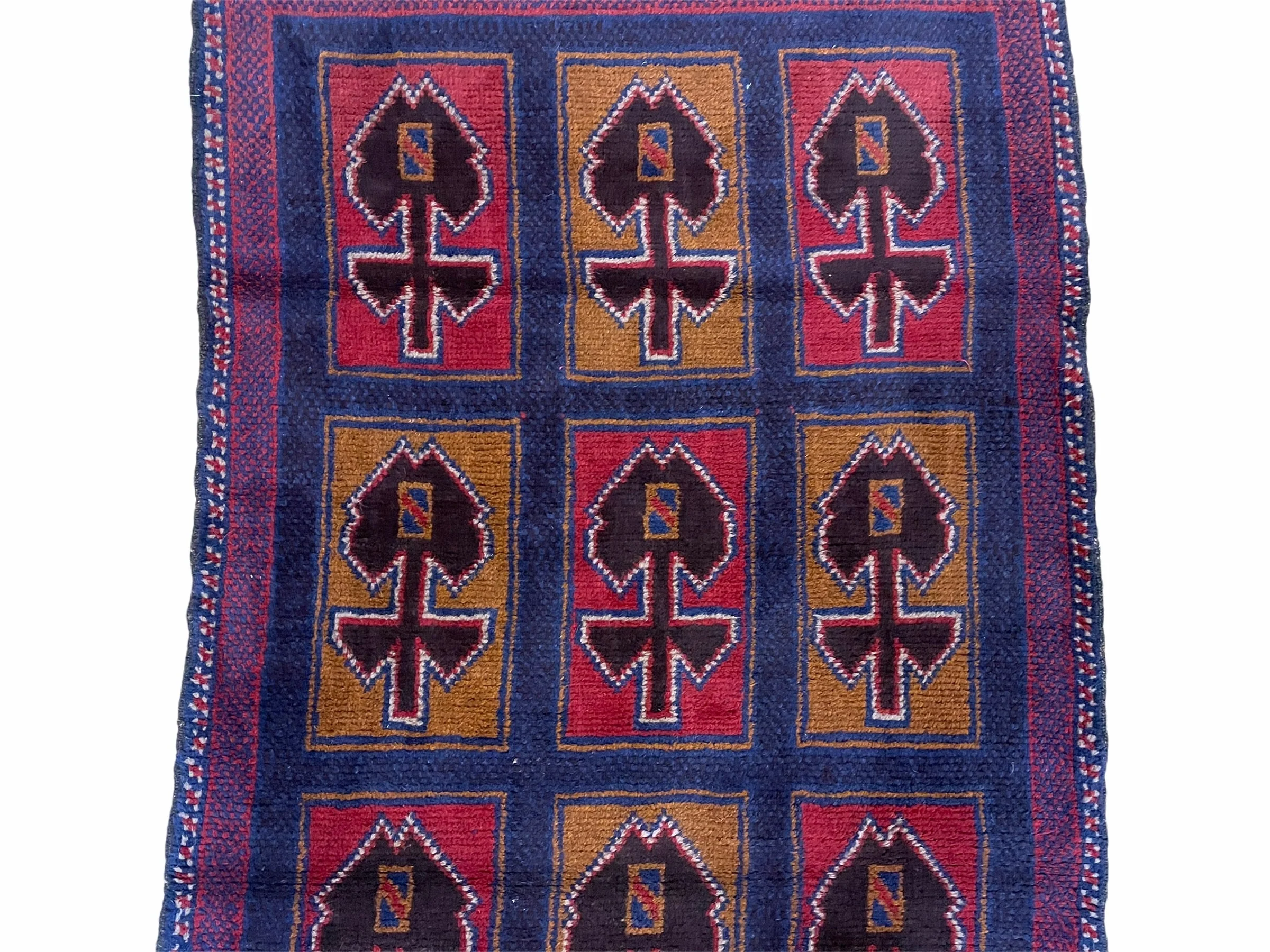 2' 9" X 4' 5" Vintage Handmade Tribal Wool Rug Balouchi Afghan Rug Blue Red 3x5 - Image 4