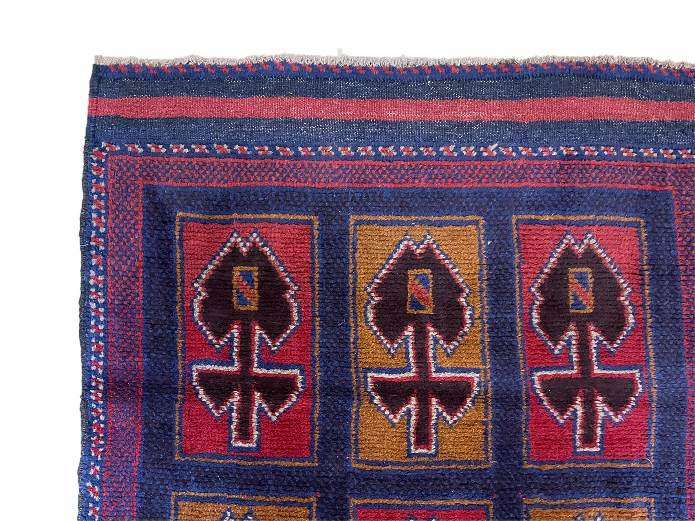 2' 9" X 4' 5" Vintage Handmade Tribal Wool Rug Balouchi Afghan Rug Blue Red 3x5 - Image 6
