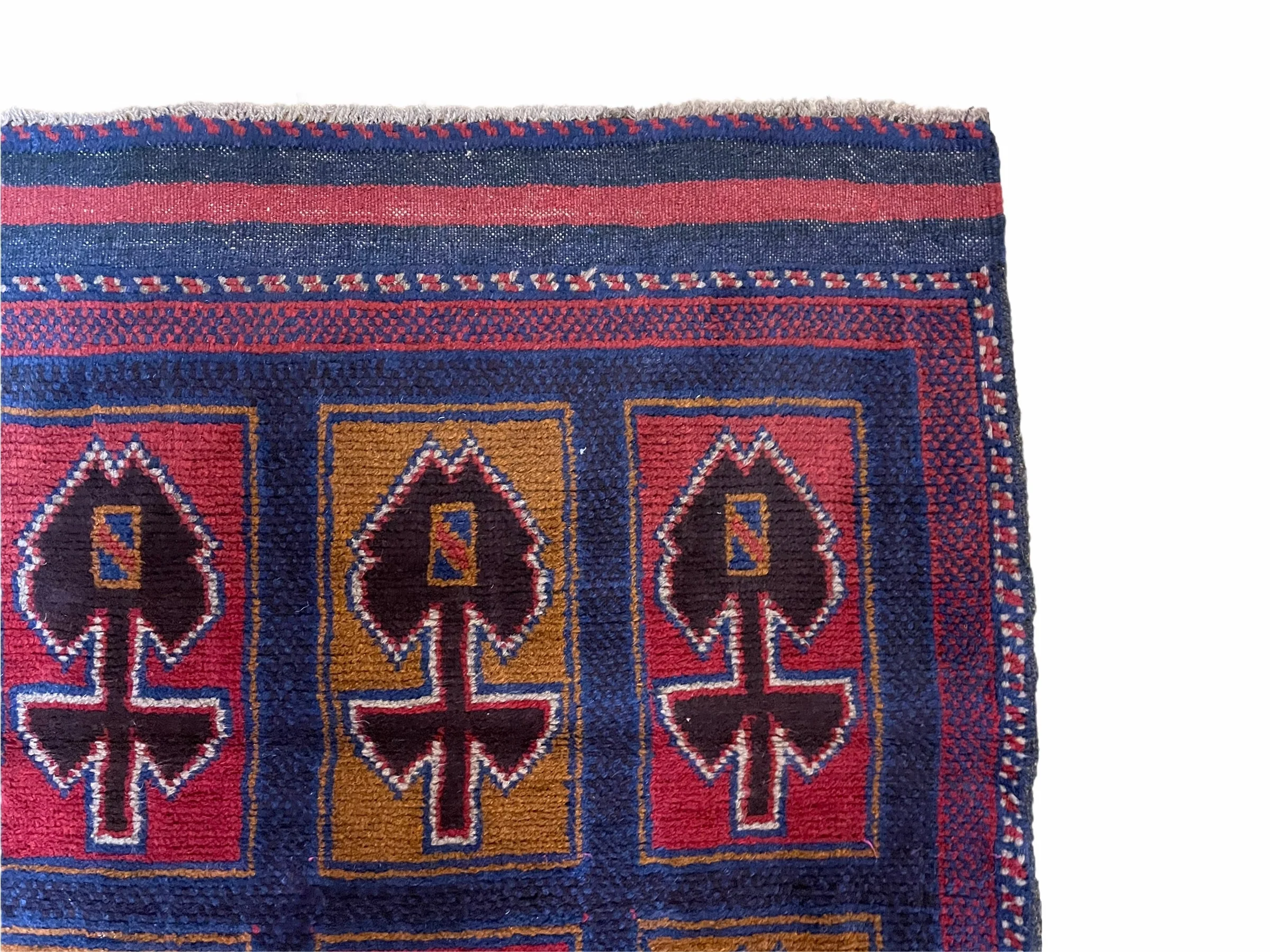 2' 9" X 4' 5" Vintage Handmade Tribal Wool Rug Balouchi Afghan Rug Blue Red 3x5 - Image 7