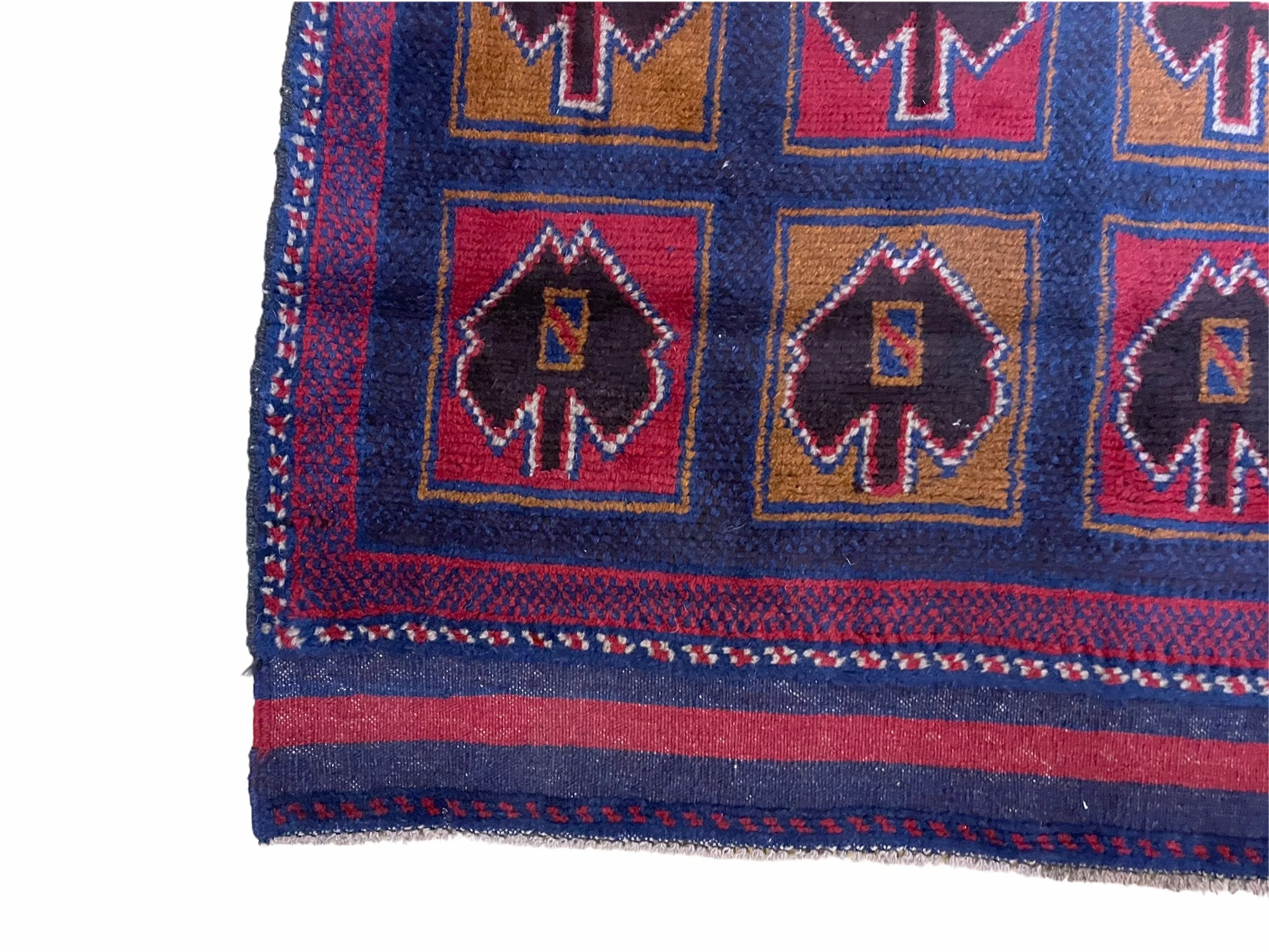 2' 9" X 4' 5" Vintage Handmade Tribal Wool Rug Balouchi Afghan Rug Blue Red 3x5 - Image 8