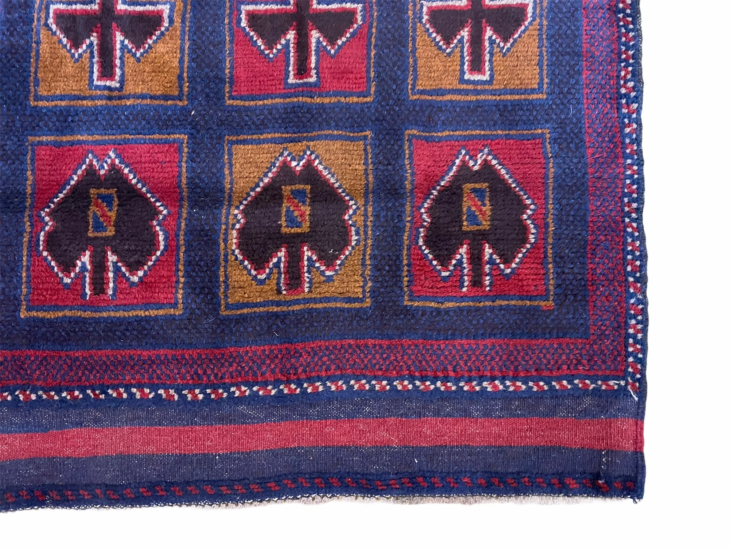 2' 9" X 4' 5" Vintage Handmade Tribal Wool Rug Balouchi Afghan Rug Blue Red 3x5 - Image 9