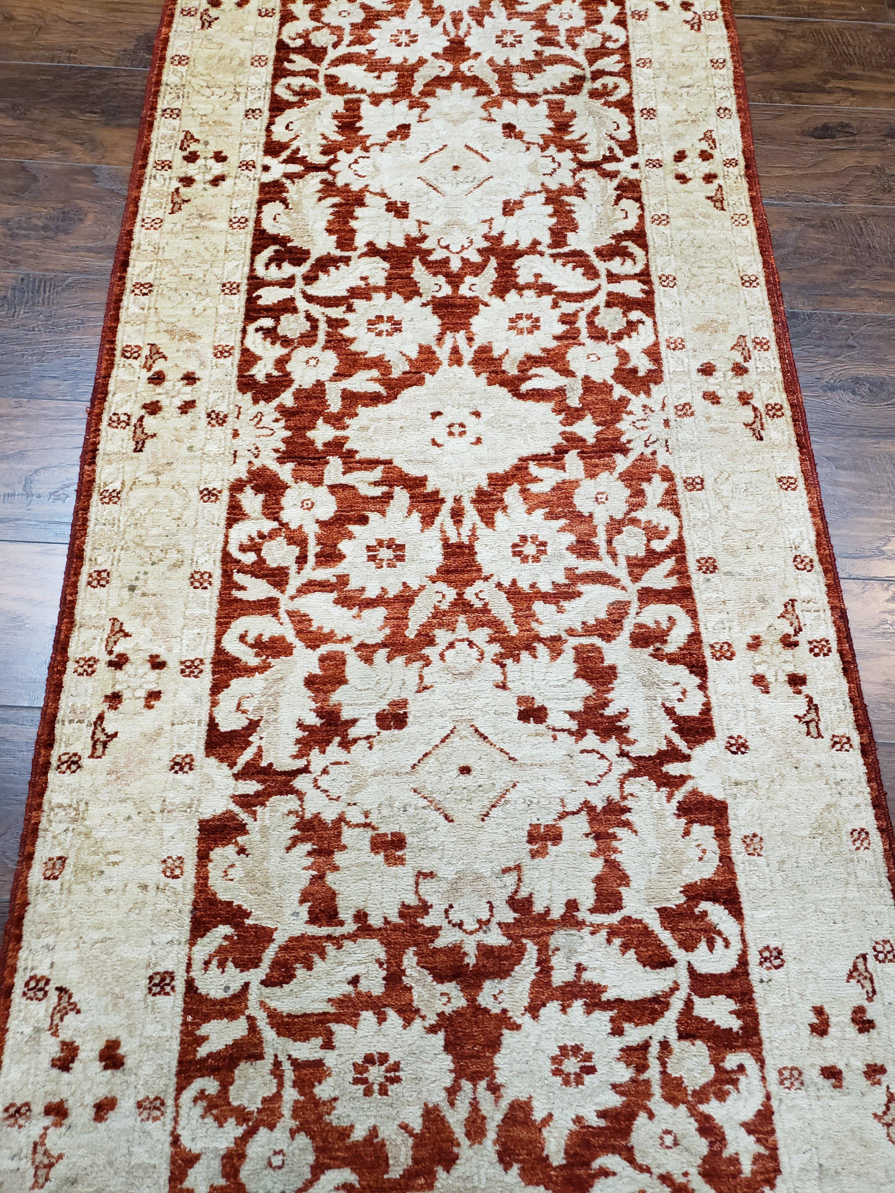 21 ft Runner Rug Long Hallway Runner, 3 x 21 Corridor Rug, Peshawar Pak Persian Chobi Agra Rug, Maroon and Beige Large Flowers Wool Handmade - Image 11
