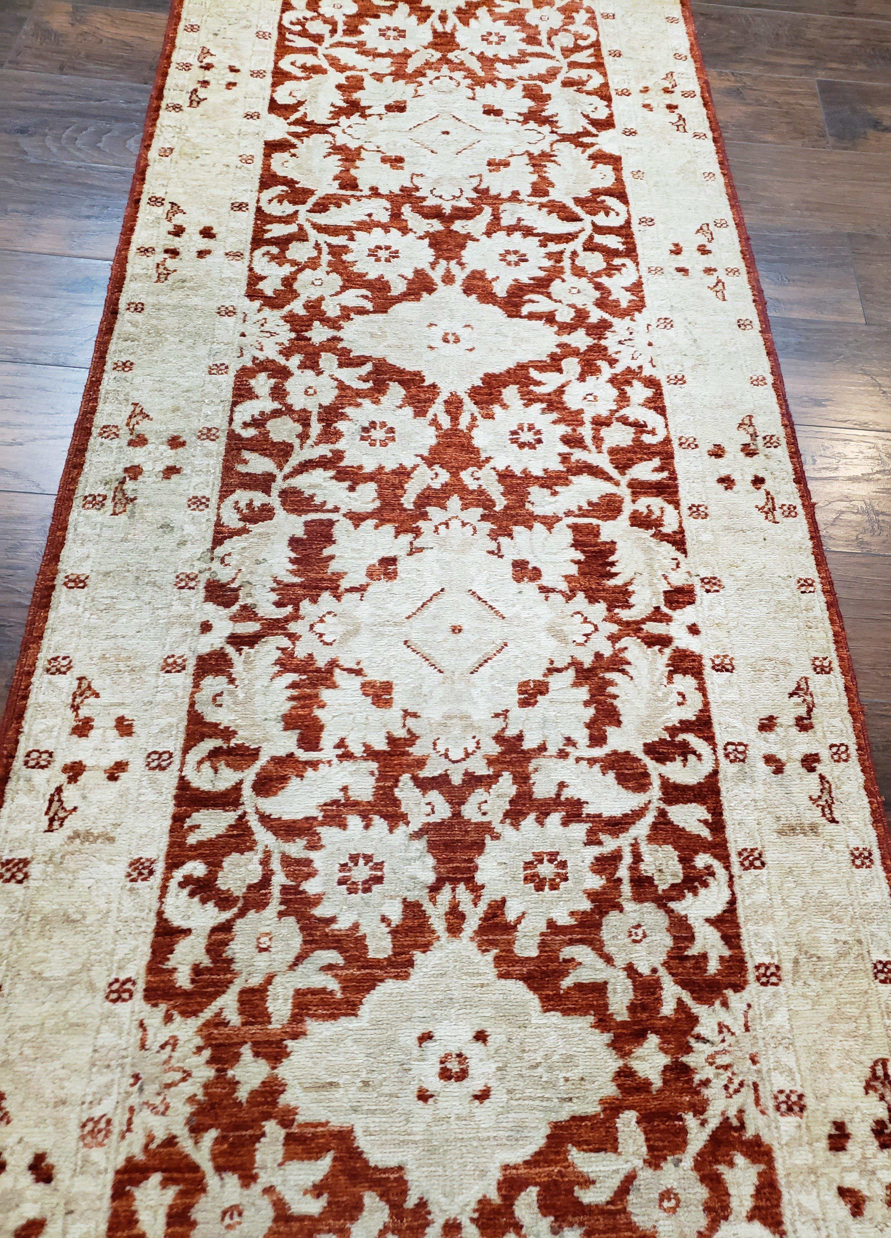 21 ft Runner Rug Long Hallway Runner, 3 x 21 Corridor Rug, Peshawar Pak Persian Chobi Agra Rug, Maroon and Beige Large Flowers Wool Handmade - Image 12