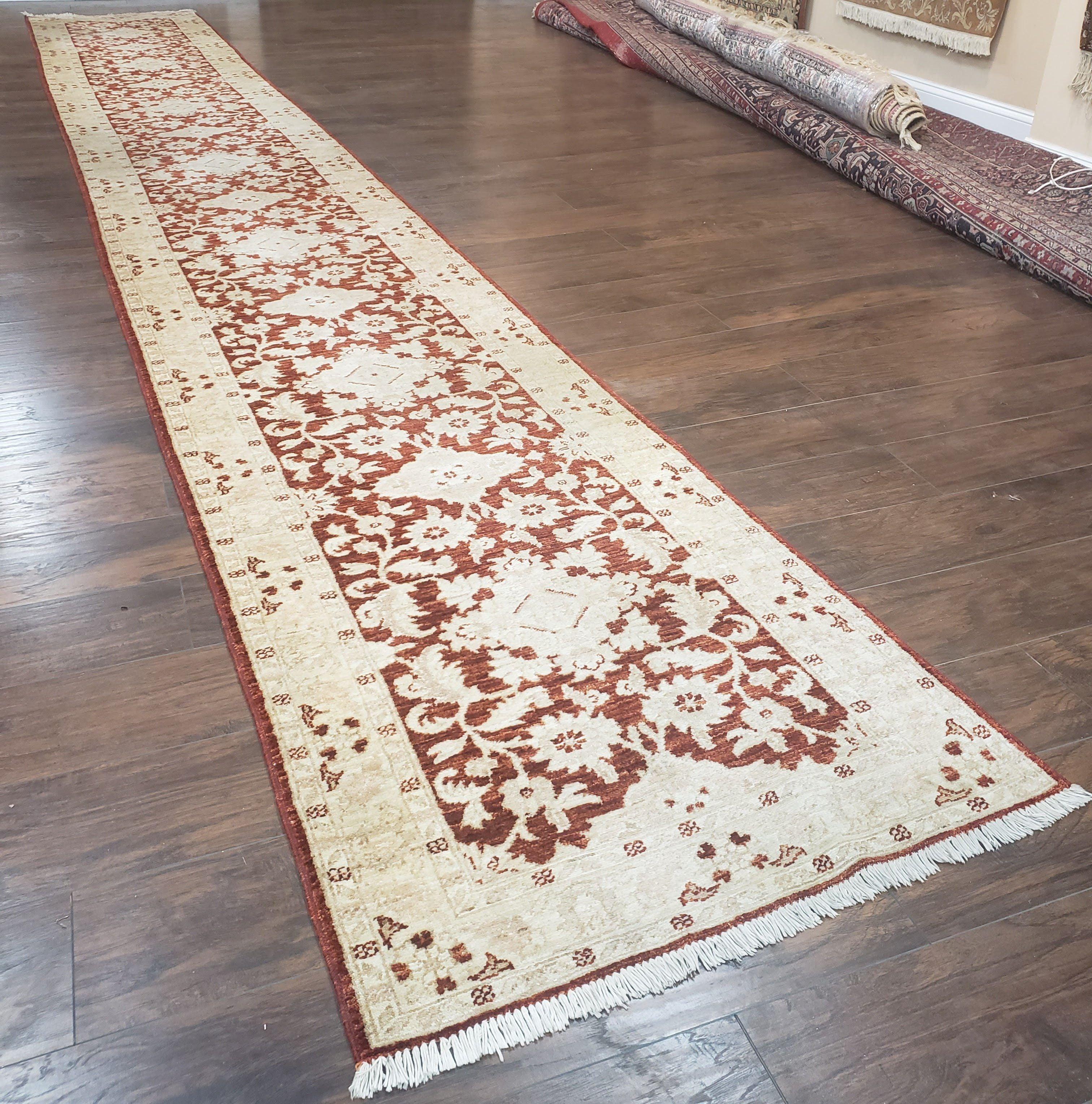 21 ft Runner Rug Long Hallway Runner, 3 x 21 Corridor Rug, Peshawar Pak Persian Chobi Agra Rug, Maroon and Beige Large Flowers Wool Handmade - Image 2