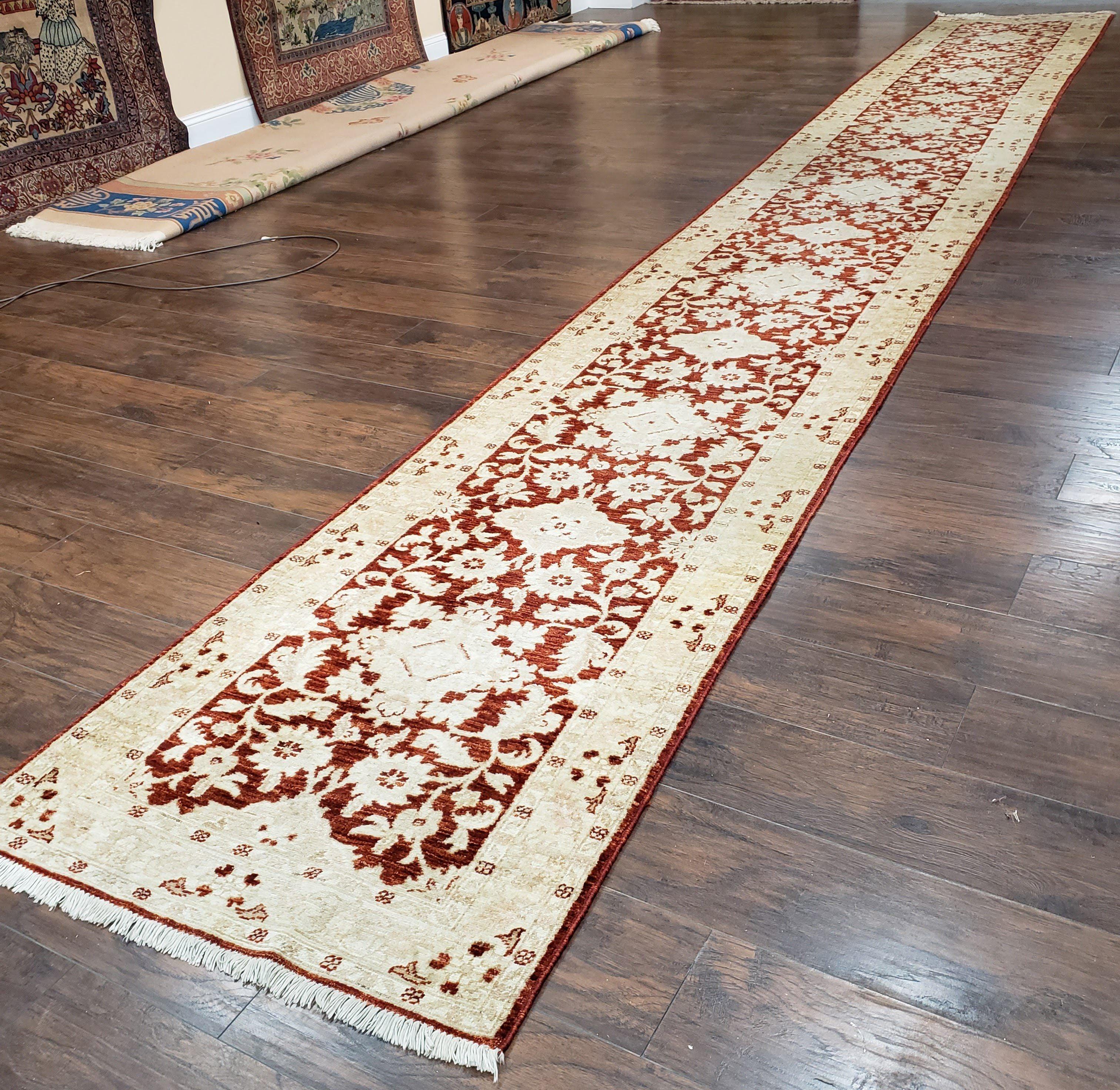 21 ft Runner Rug Long Hallway Runner, 3 x 21 Corridor Rug, Peshawar Pak Persian Chobi Agra Rug, Maroon and Beige Large Flowers Wool Handmade - Image 3