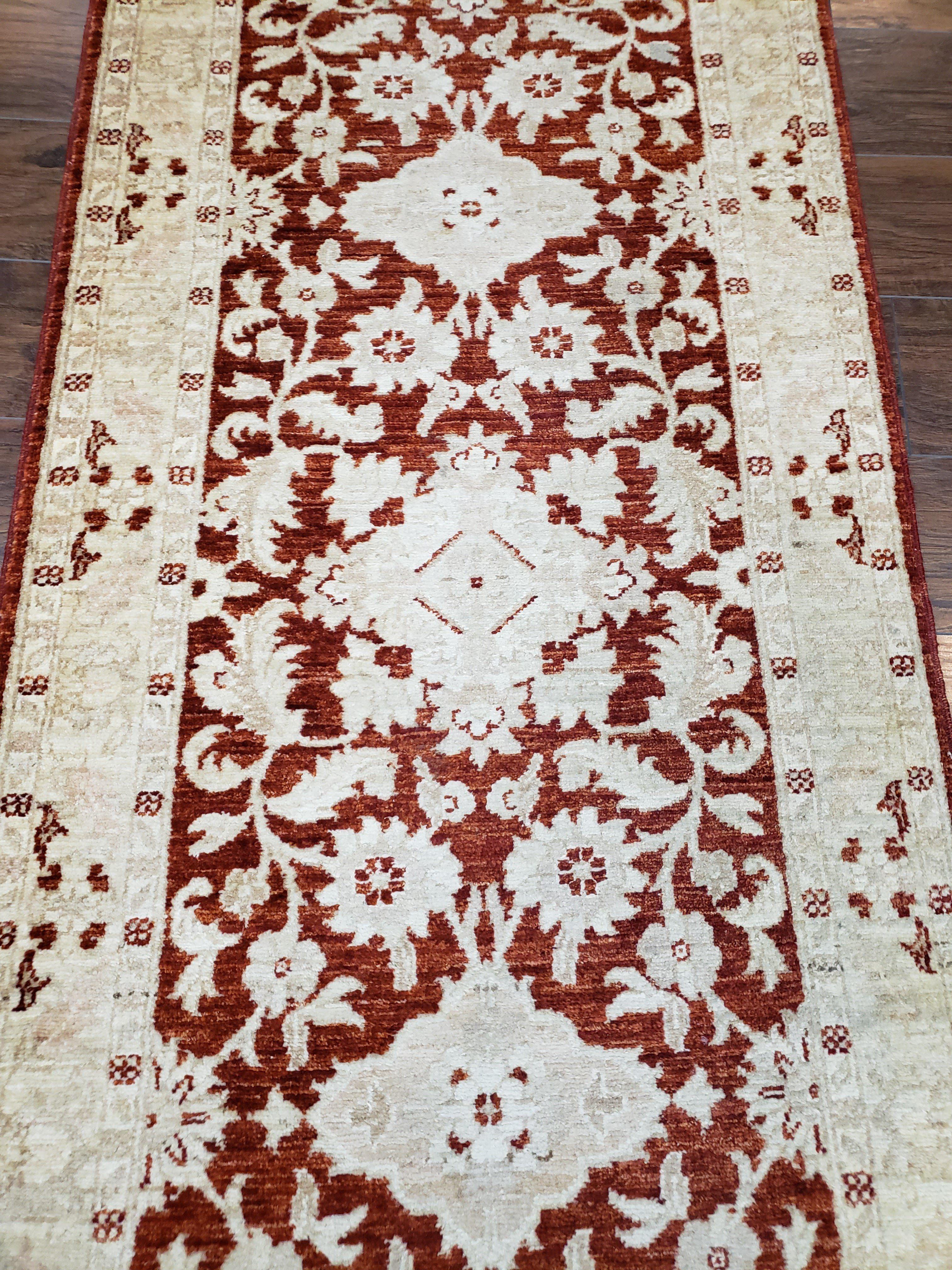 21 ft Runner Rug Long Hallway Runner, 3 x 21 Corridor Rug, Peshawar Pak Persian Chobi Agra Rug, Maroon and Beige Large Flowers Wool Handmade - Image 6