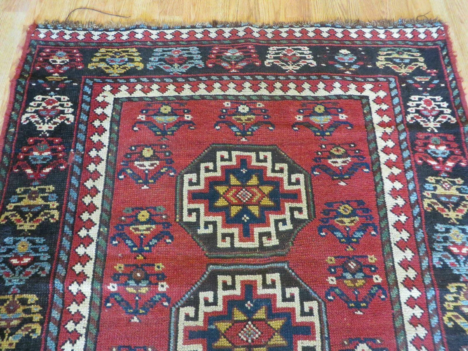 3' 3" X 10' Hand-Knotted Antique Handmade Caucasian Kazak Wool Runner Rug - Image 3