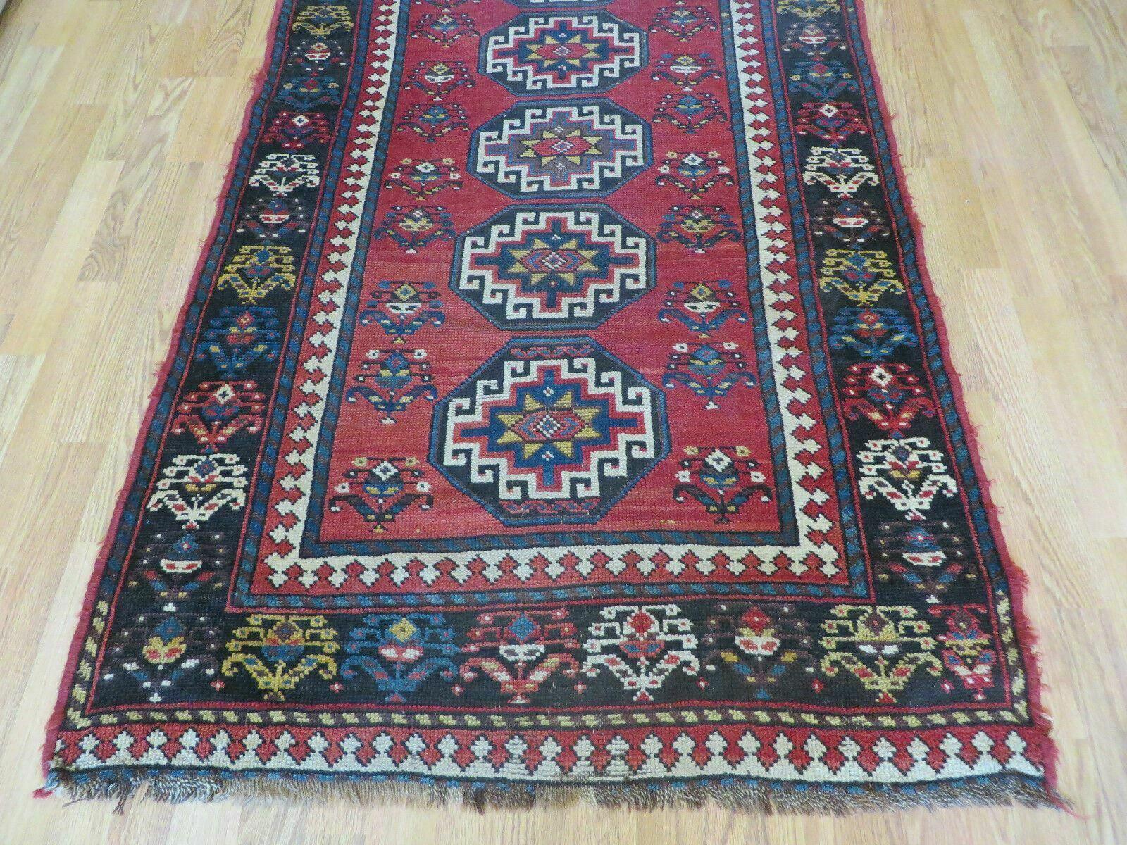 3' 3" X 10' Hand-Knotted Antique Handmade Caucasian Kazak Wool Runner Rug - Image 5