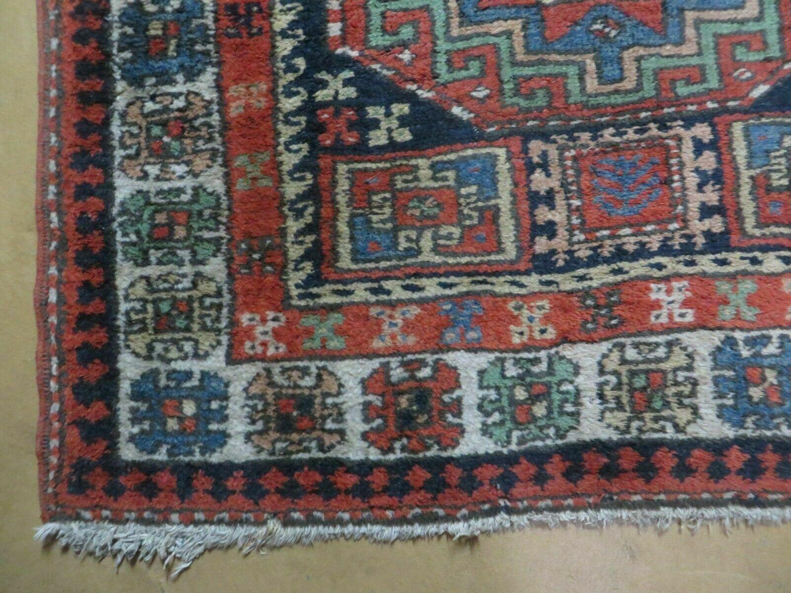 3 '4" X 10' Vintage Handmade Turkish Kazak Caucasian Wool Runner Rug Red Nice - Image 8