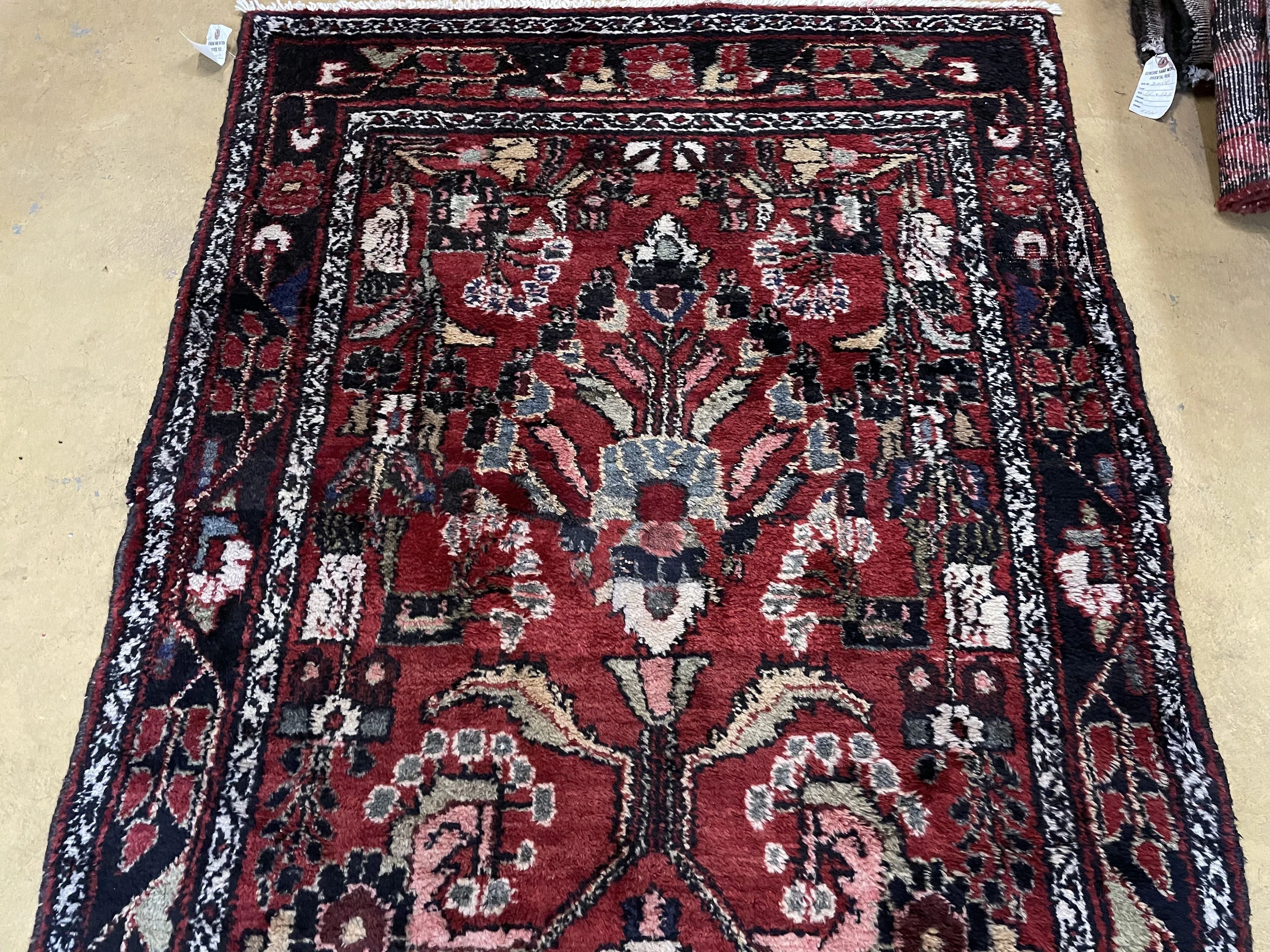 Antique Persian Hamadan Runner Rug 3.4 x 9, Red, Handmade Wool Runner - Image 10