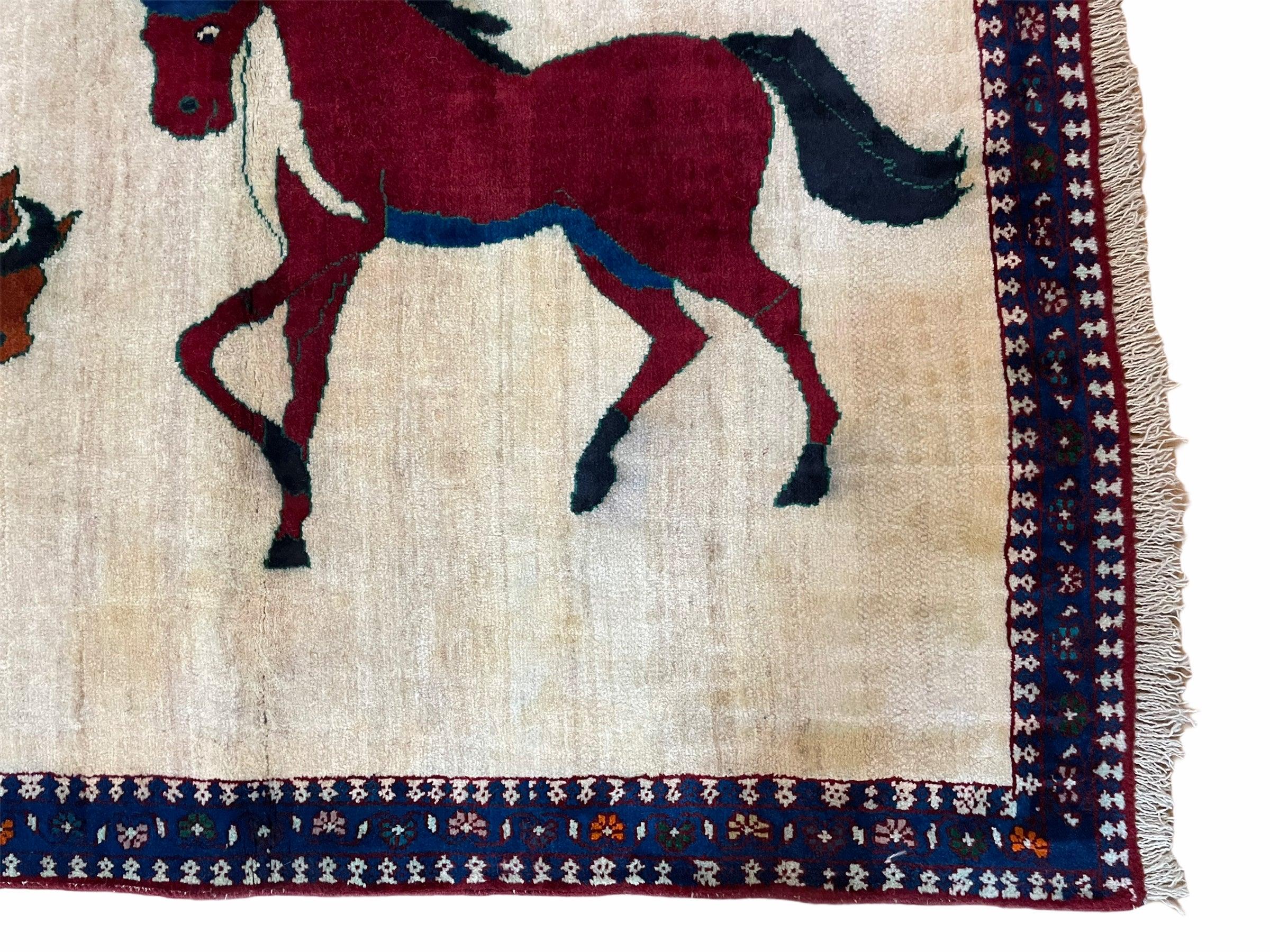 3.5 X 5 Handmade Hand-Knotted Quality Wool Pictorial Brown Horses Animal Rug - Image 6