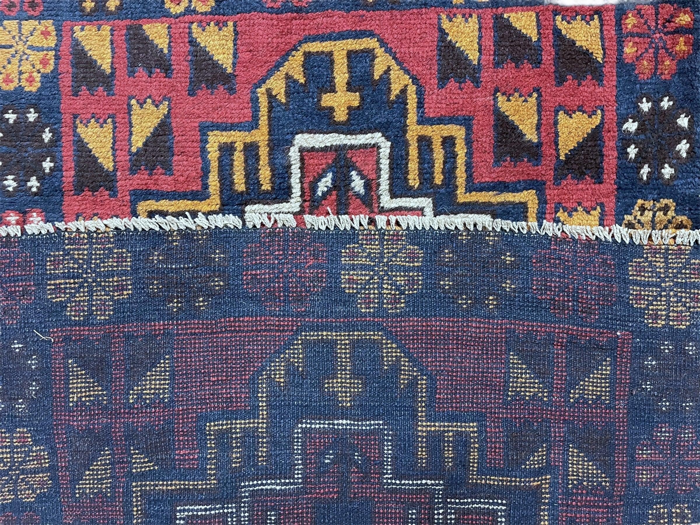 3 X 4.3 Vintage Handmade Tribal Wool Rug Balouch Rug Afghan Rug Red Blue Nice - Image 10