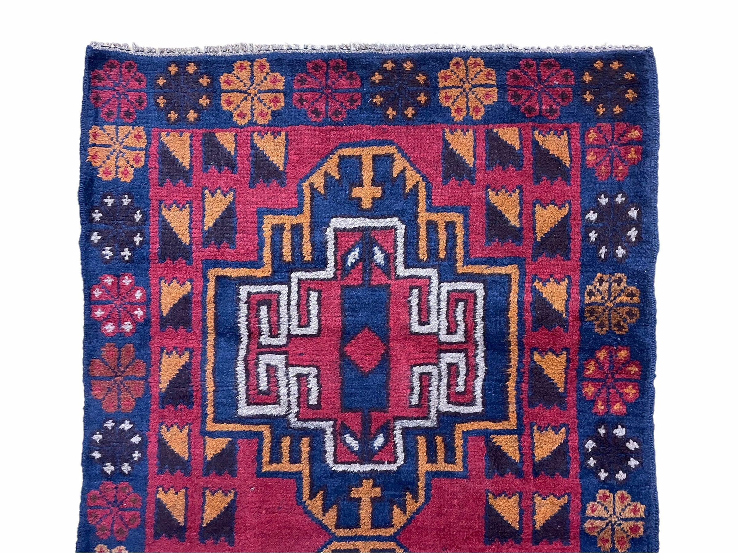 3 X 4.3 Vintage Handmade Tribal Wool Rug Balouch Rug Afghan Rug Red Blue Nice - Image 3