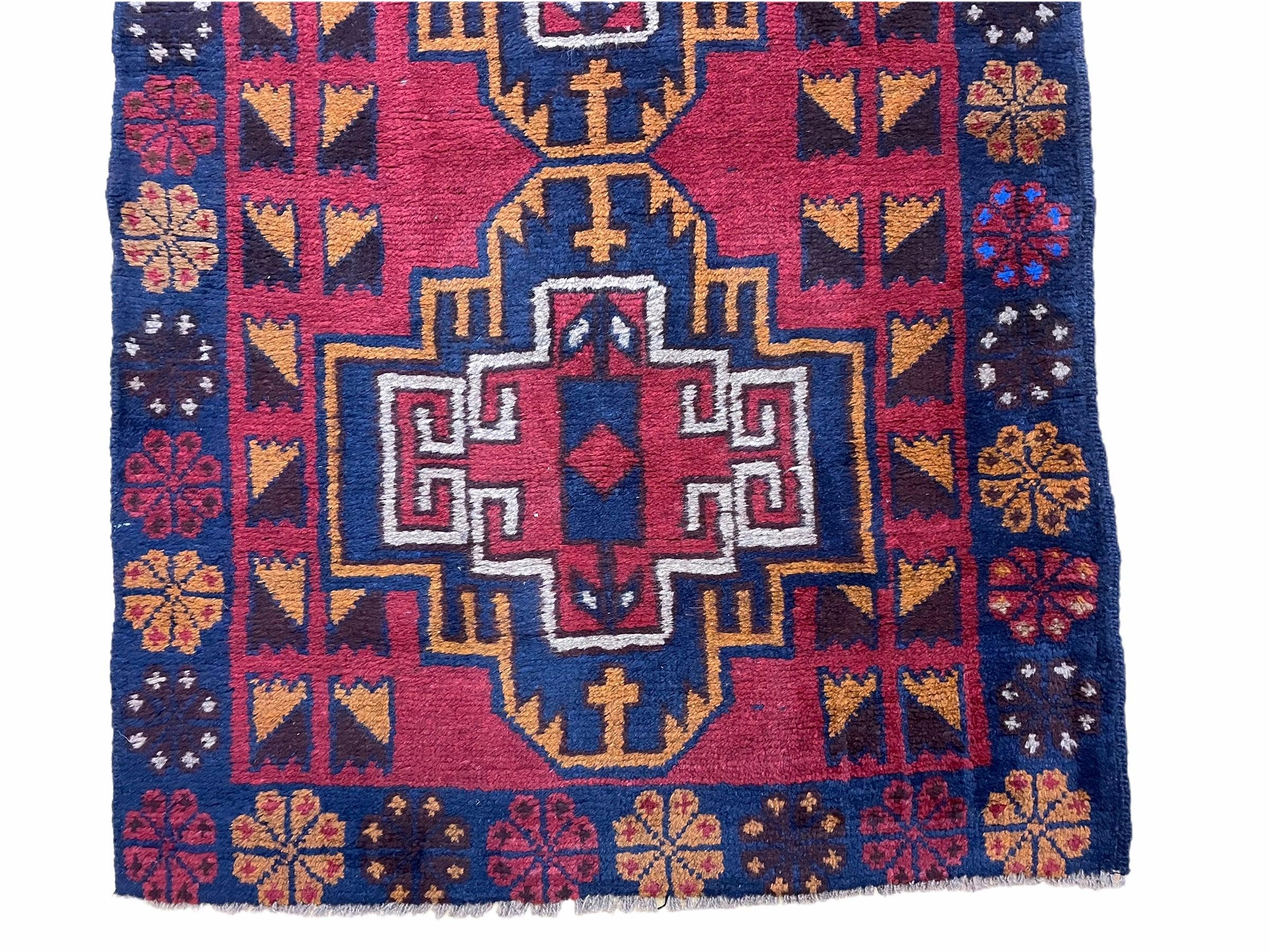 3 X 4.3 Vintage Handmade Tribal Wool Rug Balouch Rug Afghan Rug Red Blue Nice - Image 5