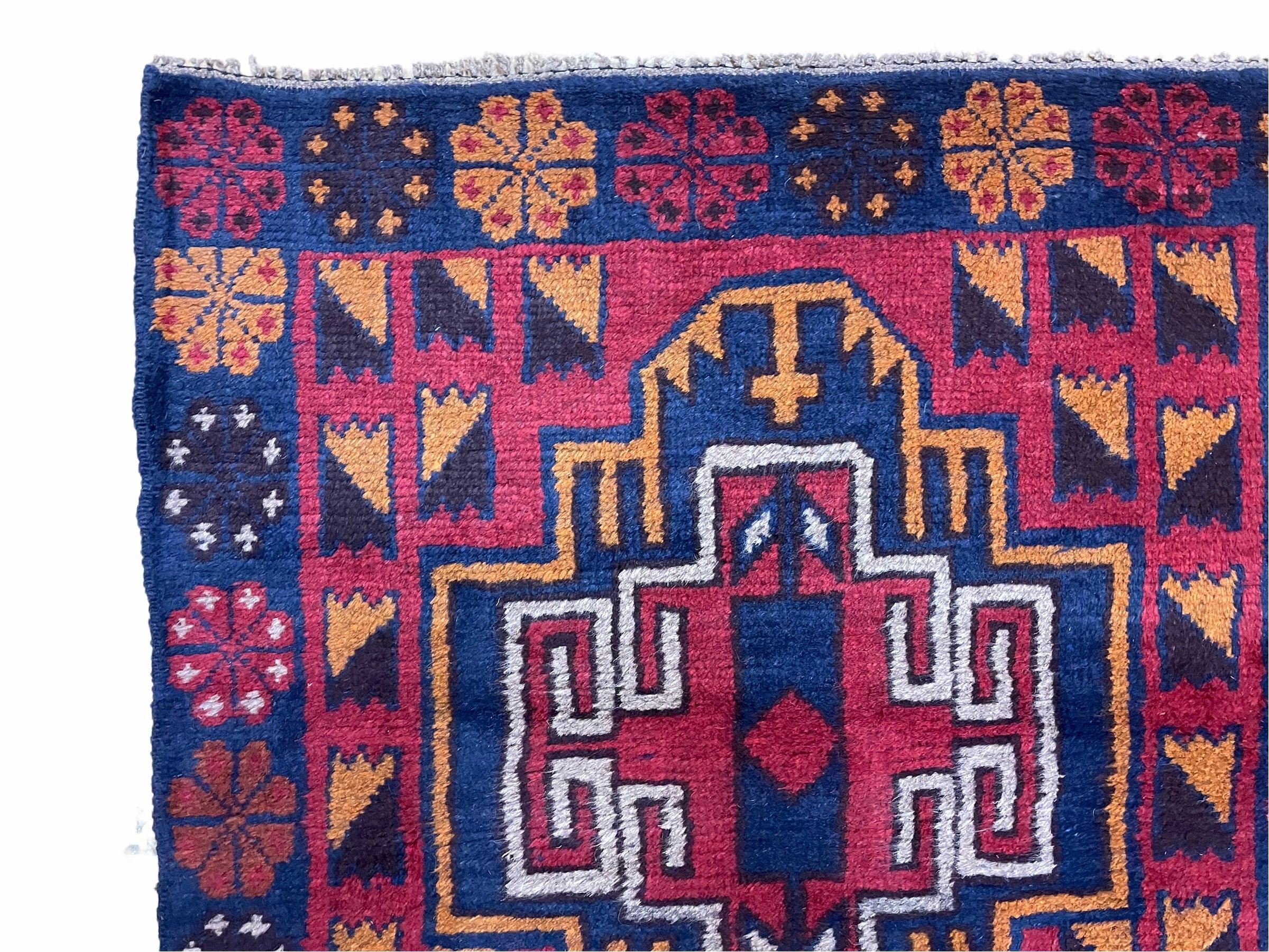 3 X 4.3 Vintage Handmade Tribal Wool Rug Balouch Rug Afghan Rug Red Blue Nice - Image 6