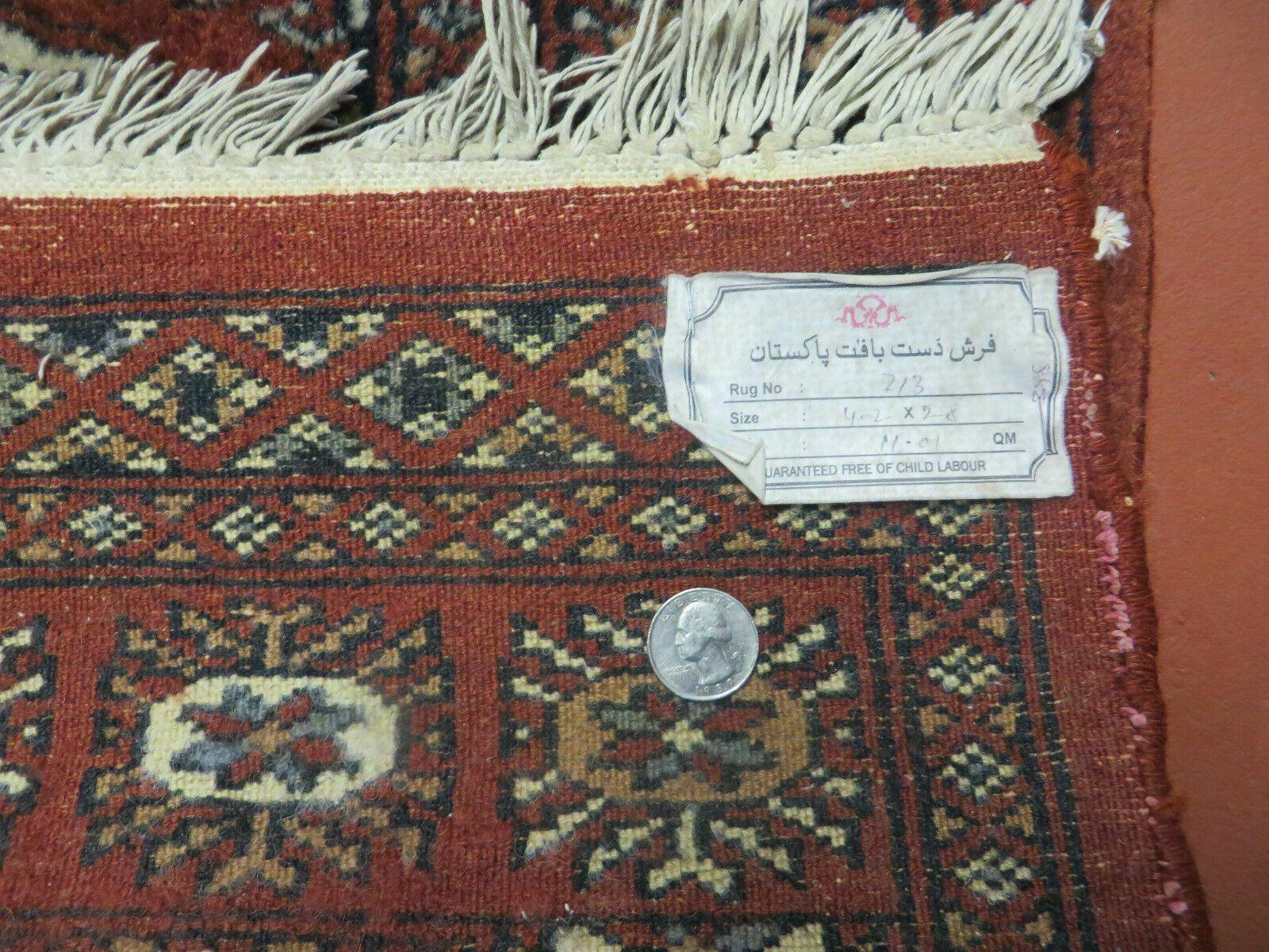 3' X 4' Vintage Handmade Pakistan Turkoman Bokhara Fine Woven Wool Rug - Image 10