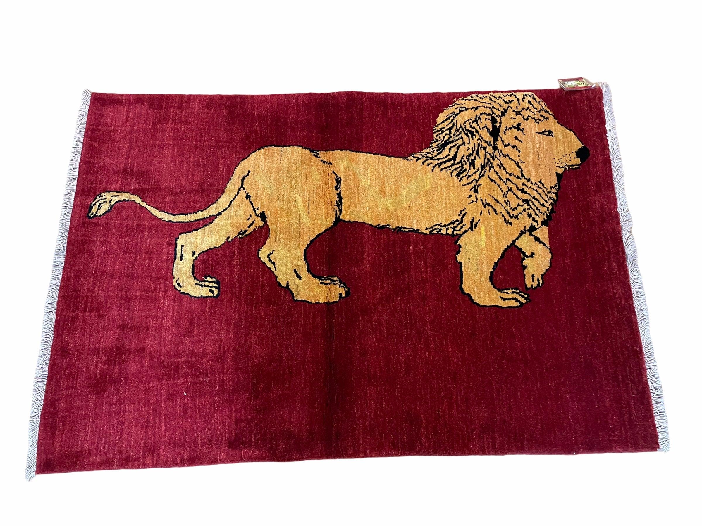3 X 5 Handmade Hand-Knotted Quality Wool Rug Lion Red Veg Dyes Tribal Pictorial - Image 3