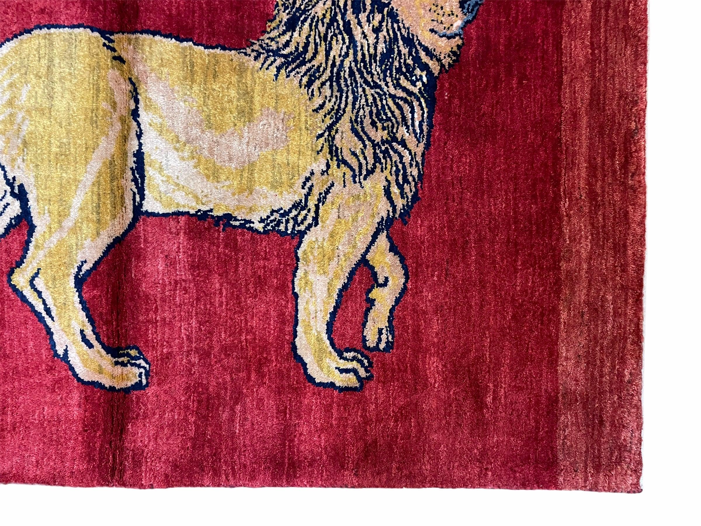 3 X 5 Handmade Hand-Knotted Rug Quality Wool Pictorial Lion Red Organic Dyes - Image 7
