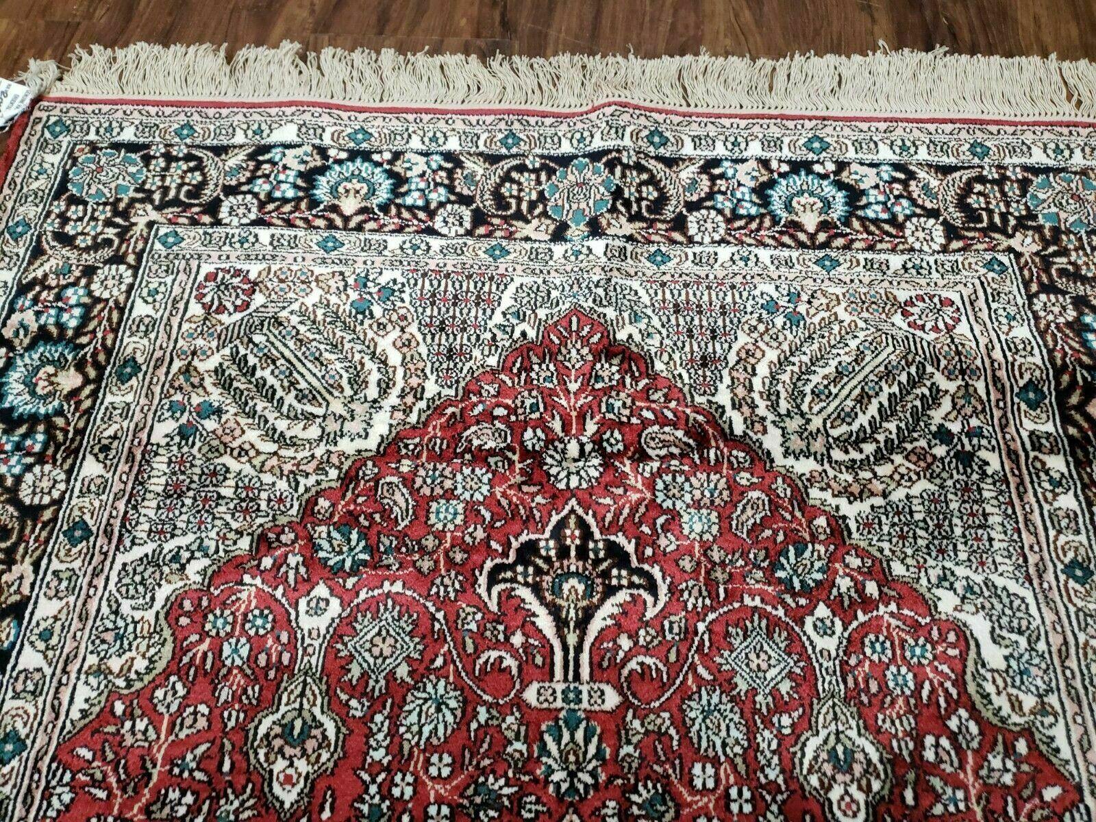 3' X 5' Vintage Fine Handmade India Oriental Kashmir Silk Rug 400 KPSI Wow - Image 2