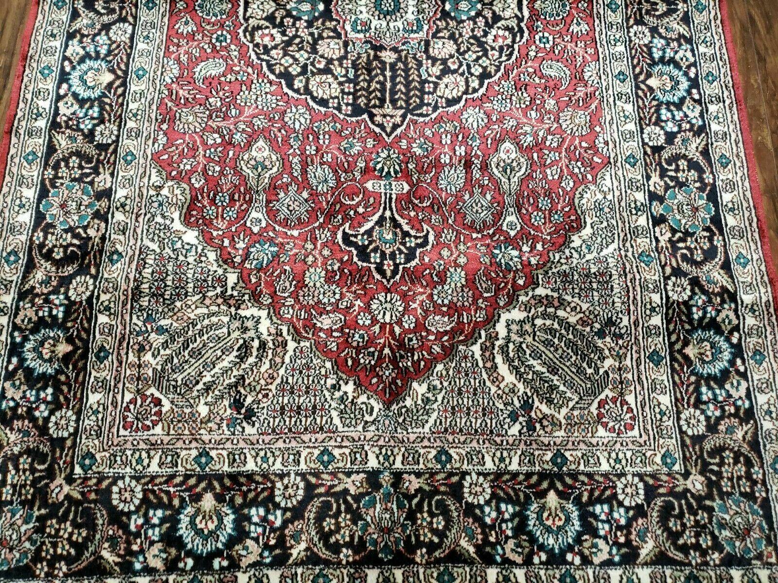 3' X 5' Vintage Fine Handmade India Oriental Kashmir Silk Rug 400 KPSI Wow - Image 4