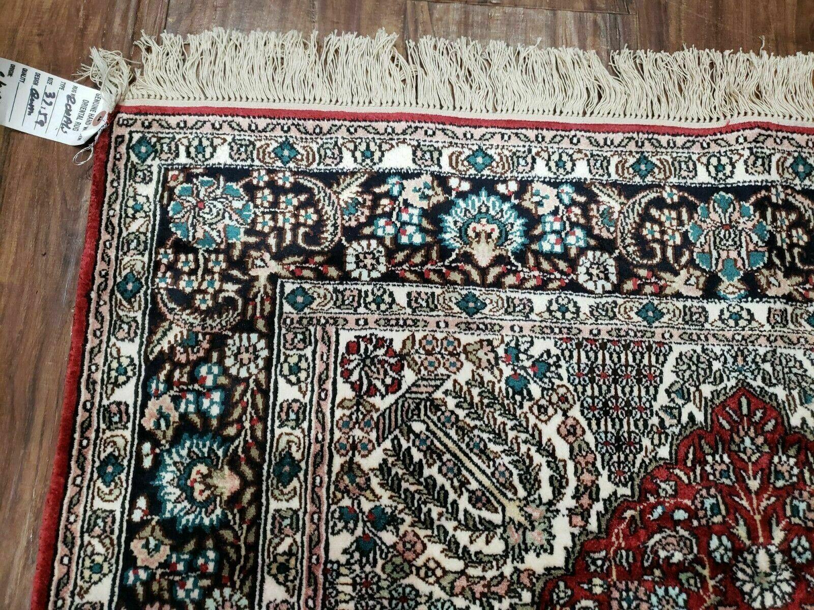 3' X 5' Vintage Fine Handmade India Oriental Kashmir Silk Rug 400 KPSI Wow - Image 6
