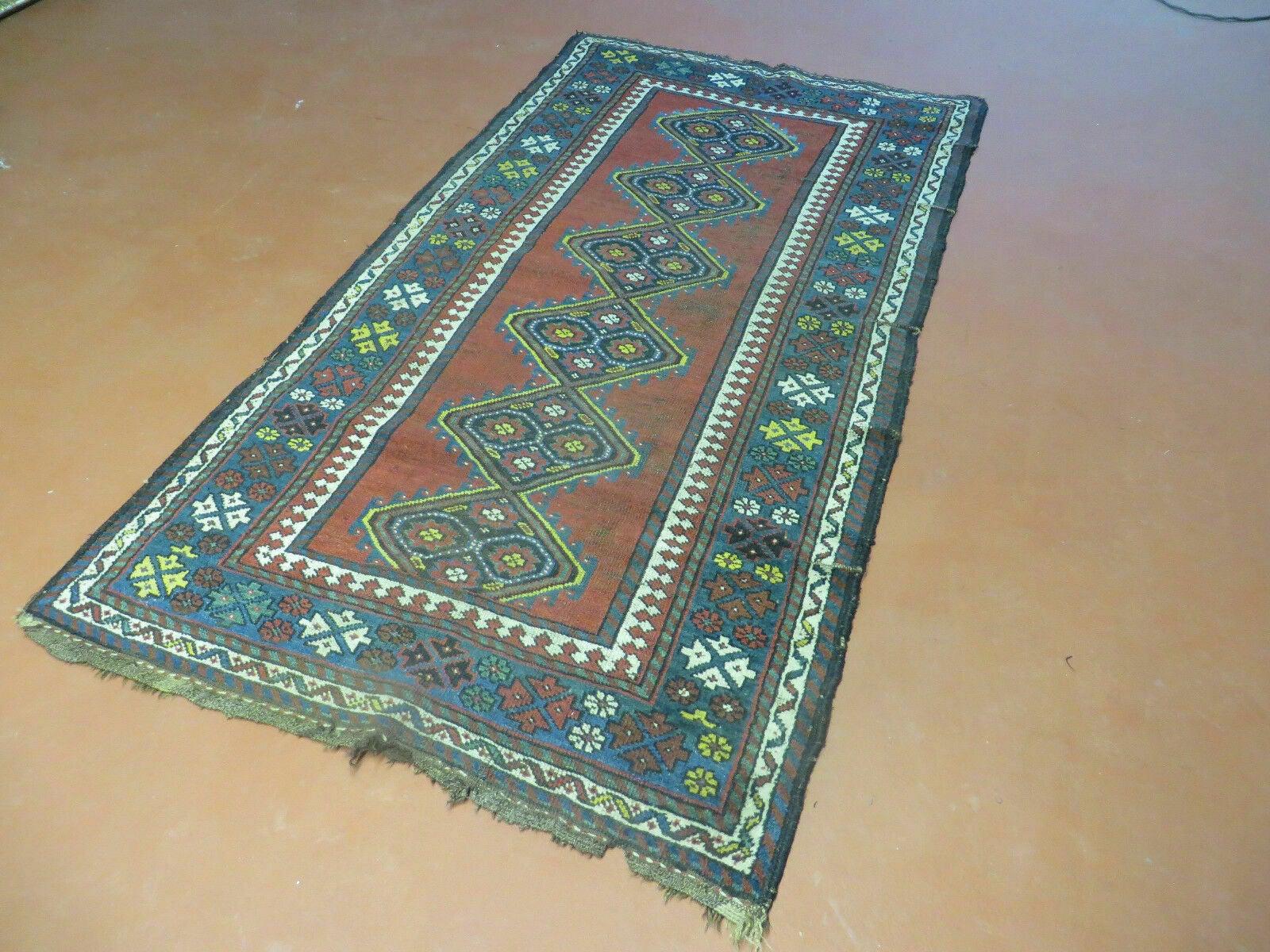 3' X 6' Antique 1920s Handmade Caucasian Karabagh Ganjeh Talesh Wool Rug Nice - Image 2