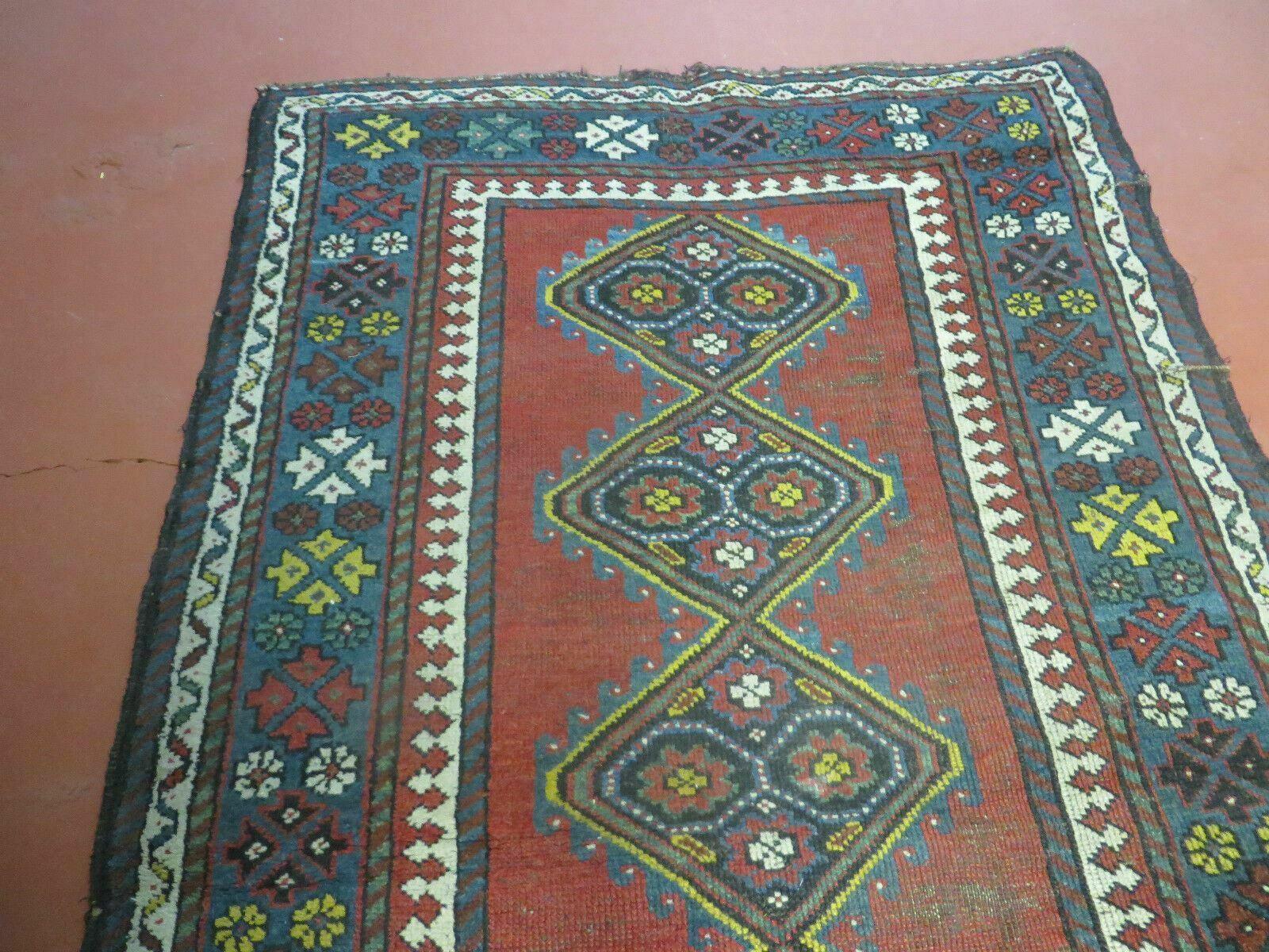 3' X 6' Antique 1920s Handmade Caucasian Karabagh Ganjeh Talesh Wool Rug Nice - Image 3