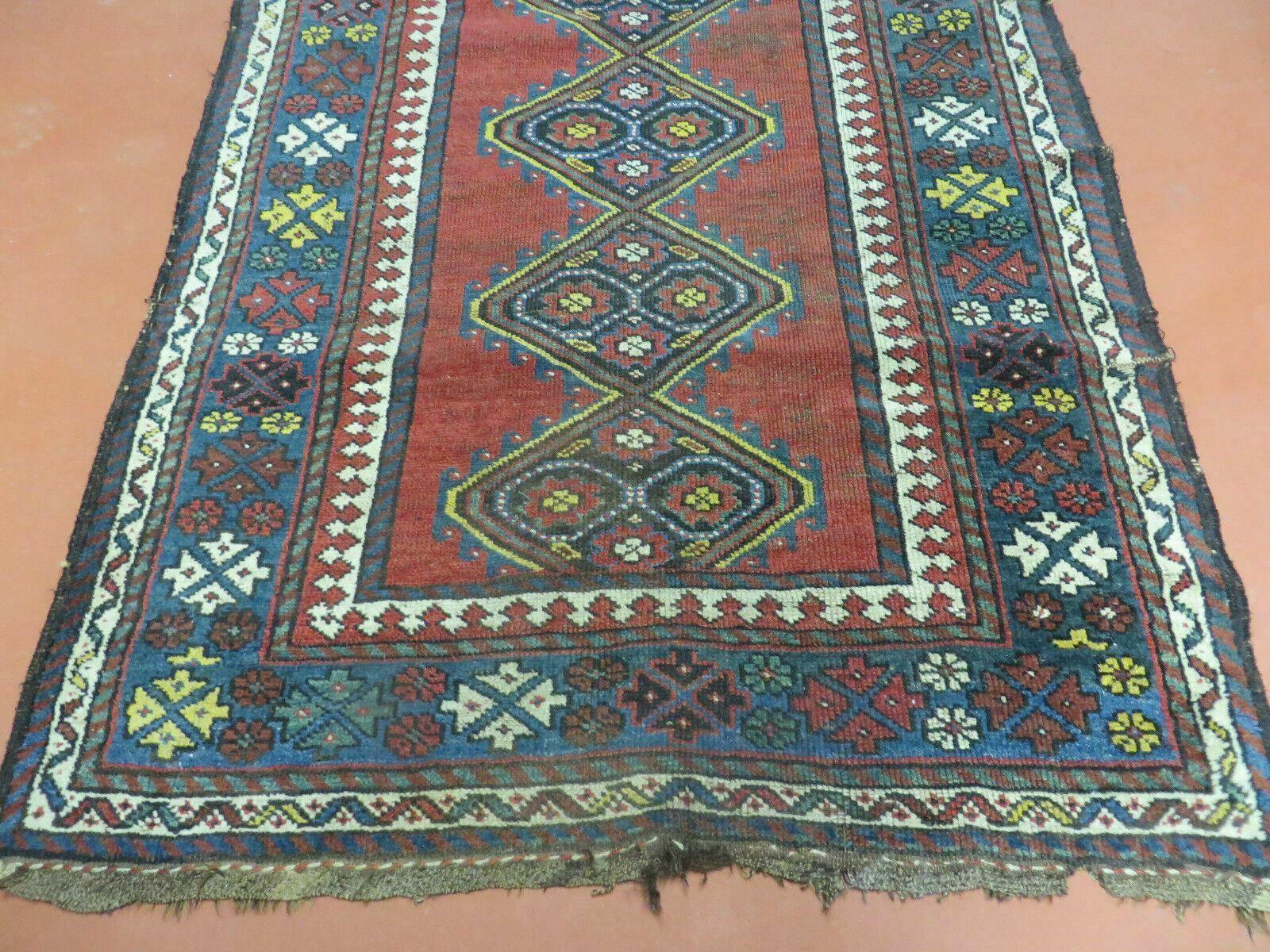 3' X 6' Antique 1920s Handmade Caucasian Karabagh Ganjeh Talesh Wool Rug Nice - Image 4