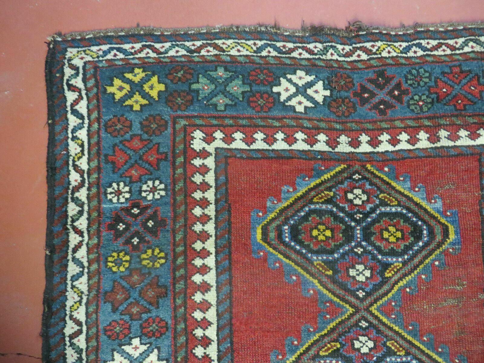 3' X 6' Antique 1920s Handmade Caucasian Karabagh Ganjeh Talesh Wool Rug Nice - Image 5