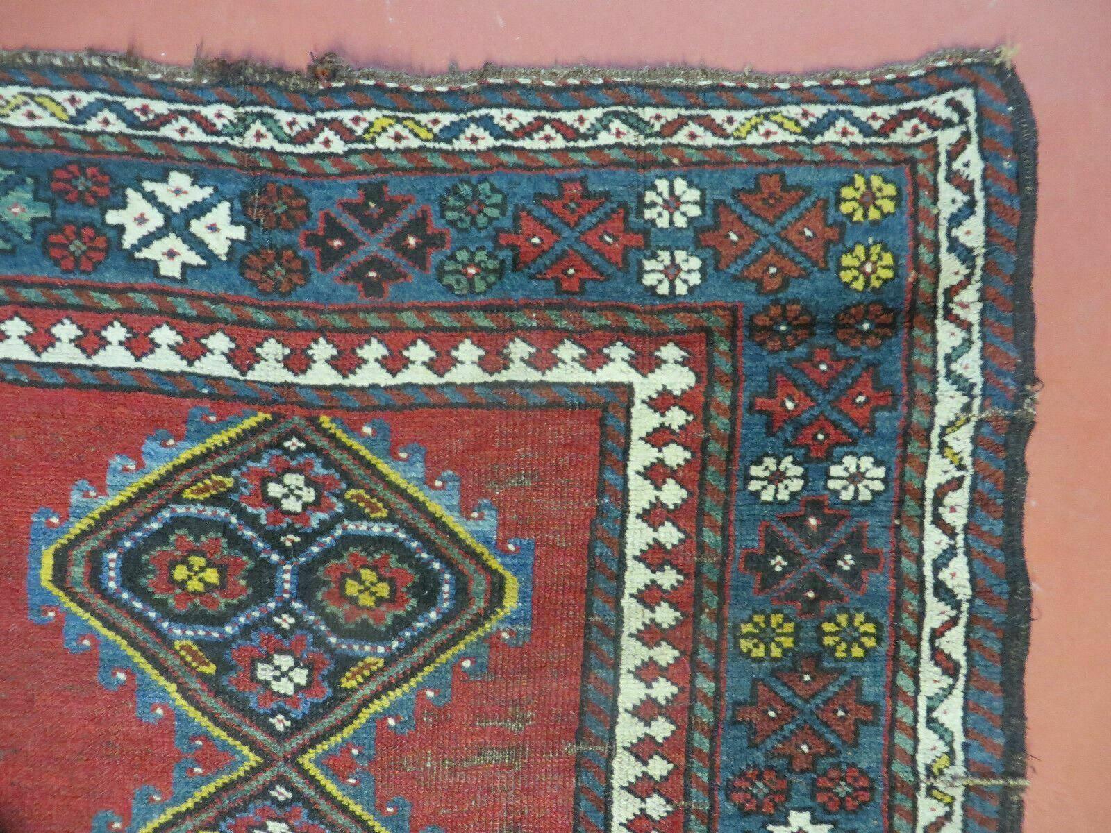 3' X 6' Antique 1920s Handmade Caucasian Karabagh Ganjeh Talesh Wool Rug Nice - Image 6