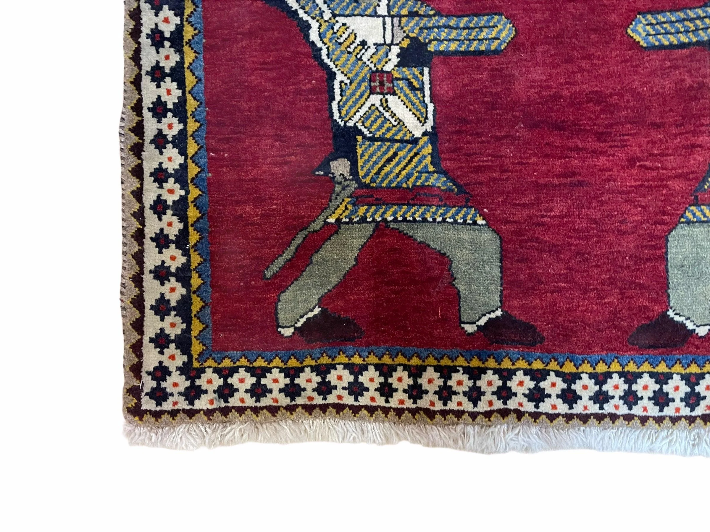 3 X 6 Handmade Wool Rug Tribal Balouch Warriors Deer Animal Pictorial Red Swords - Image 8