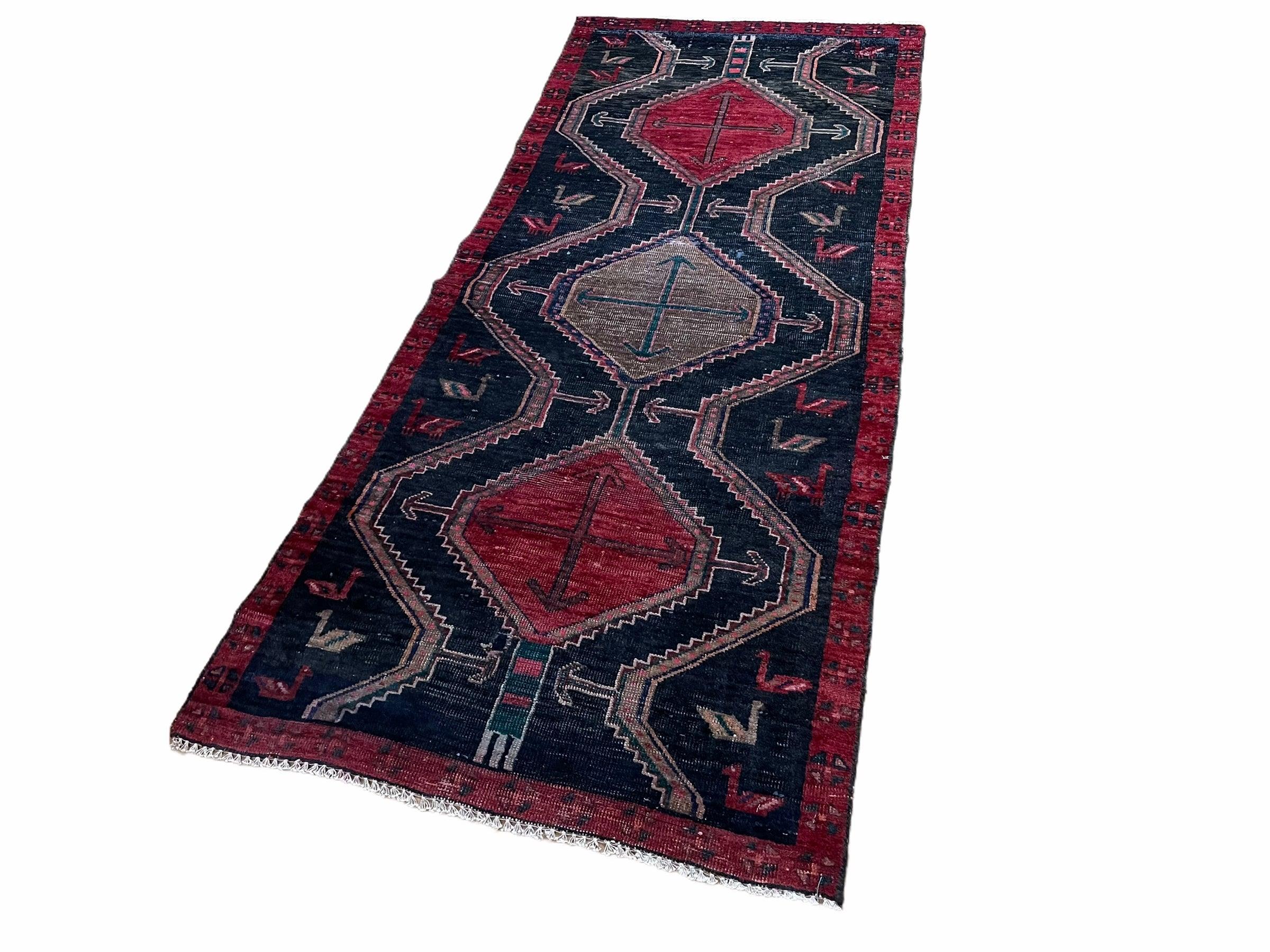 3 X 7 Handmade Wool Tribal Runner Rug Geometric Red Blue Boho Organic Dyes - Image 12