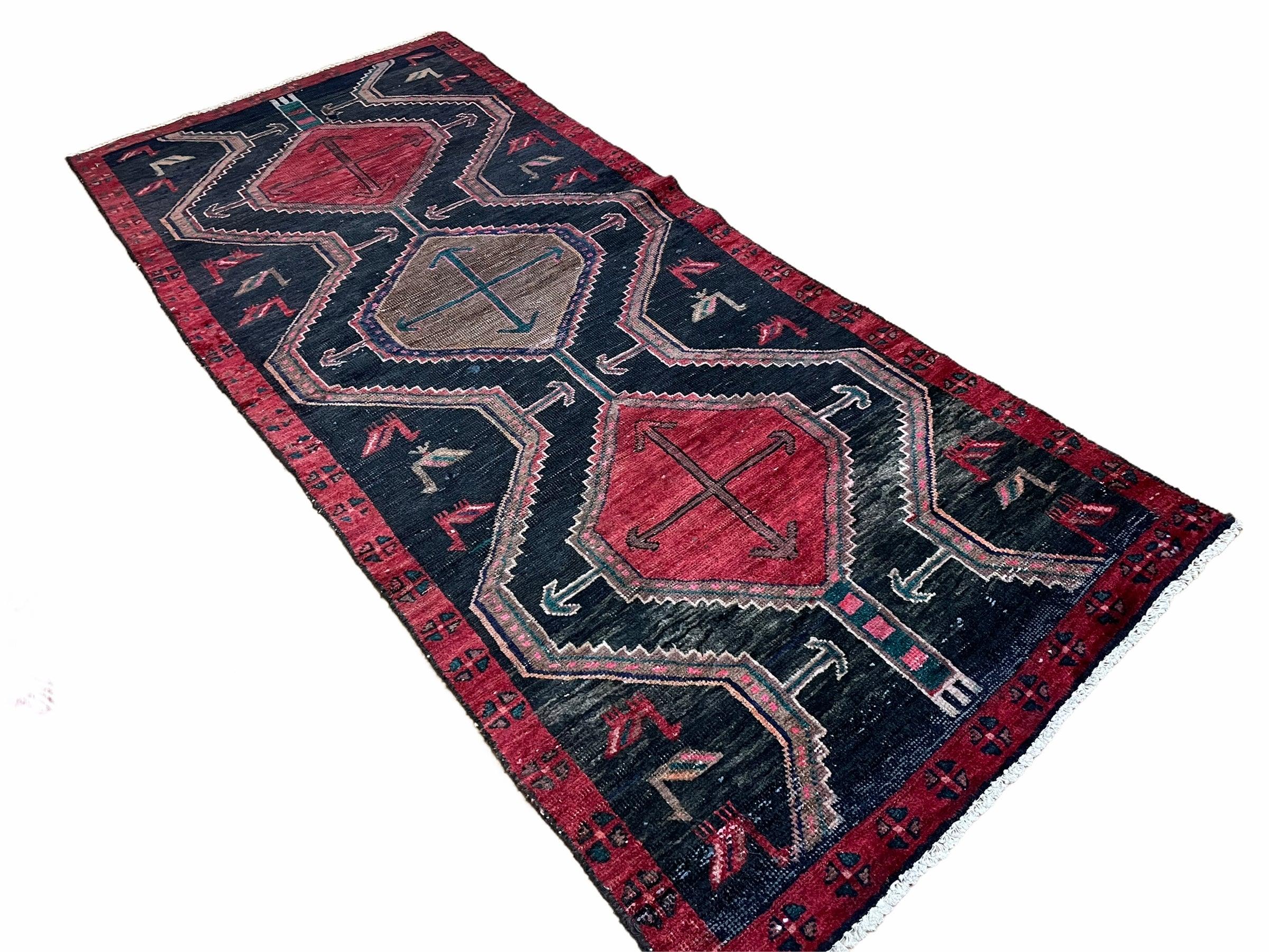 3 X 7 Handmade Wool Tribal Runner Rug Geometric Red Blue Boho Organic Dyes - Image 2