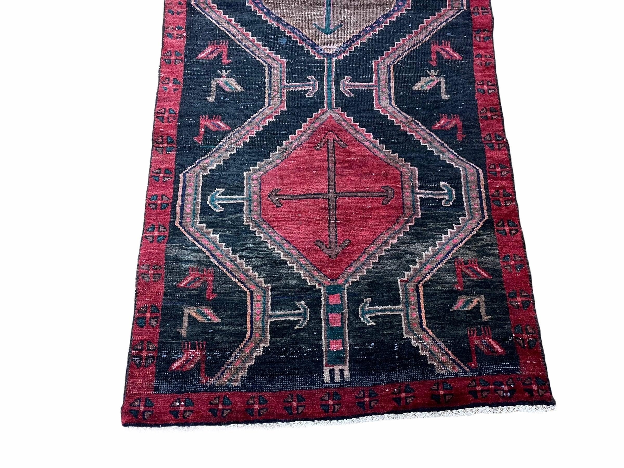 3 X 7 Handmade Wool Tribal Runner Rug Geometric Red Blue Boho Organic Dyes - Image 5