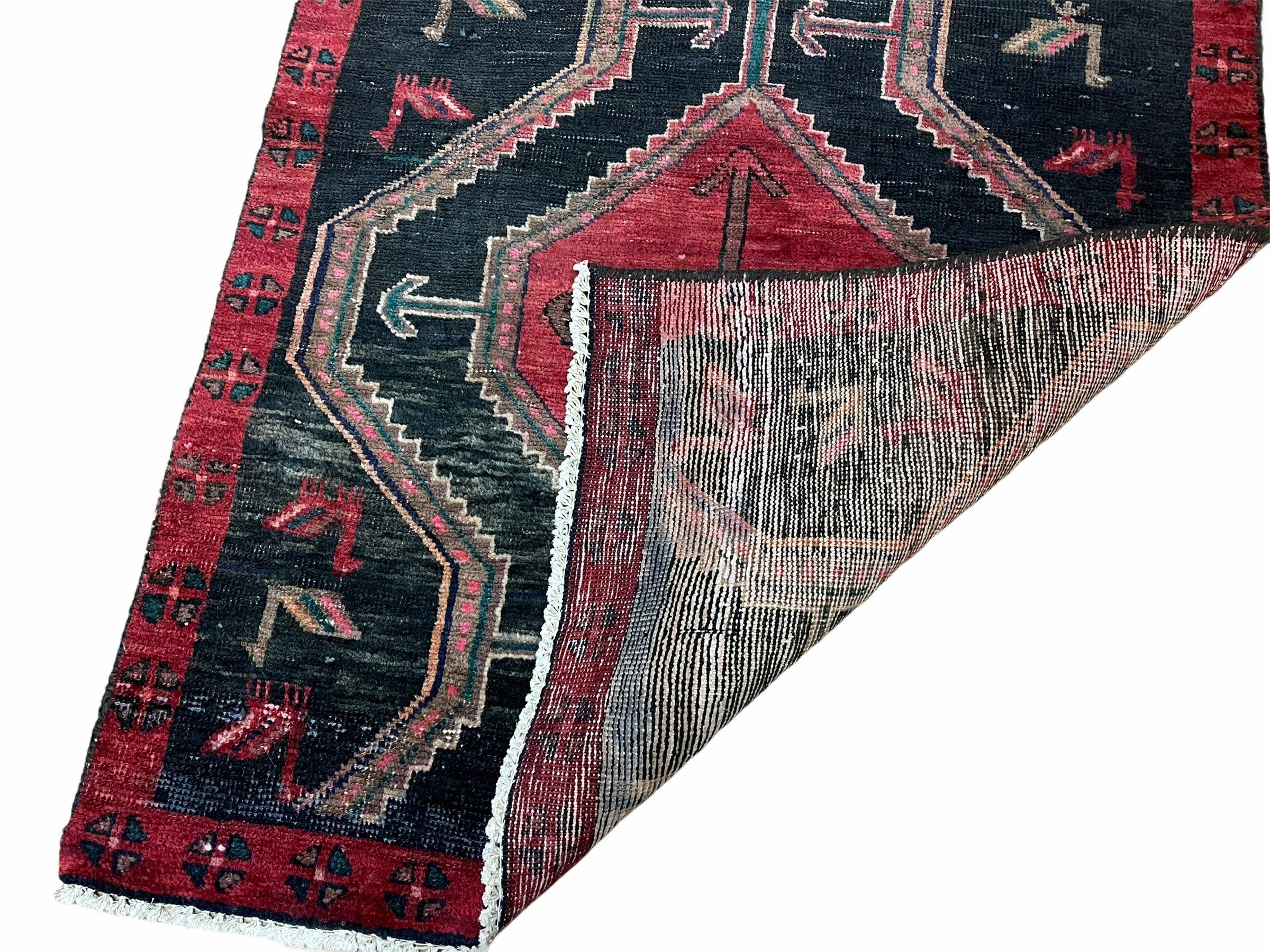 3 X 7 Handmade Wool Tribal Runner Rug Geometric Red Blue Boho Organic Dyes - Image 7