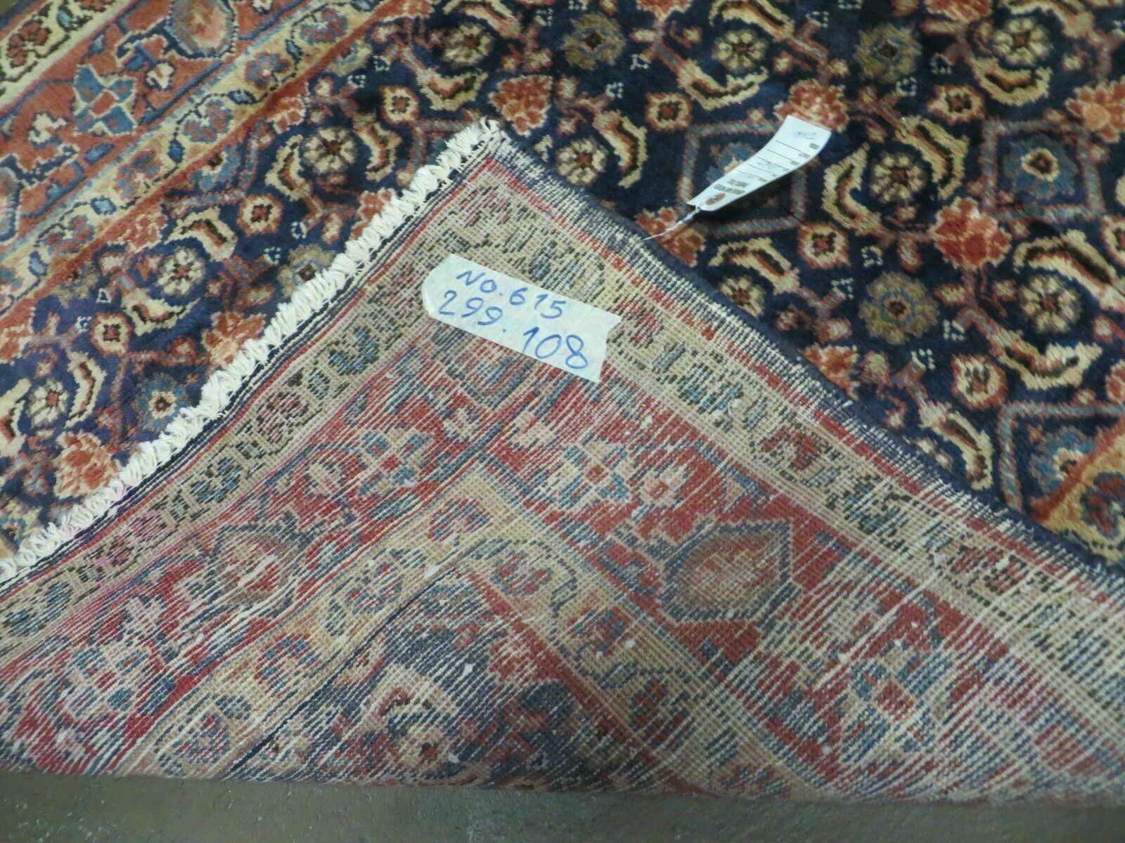 3'7" X 10' Antique Handmade India Floral Oriental Wool Runner Rug Organic Blue - Image 10