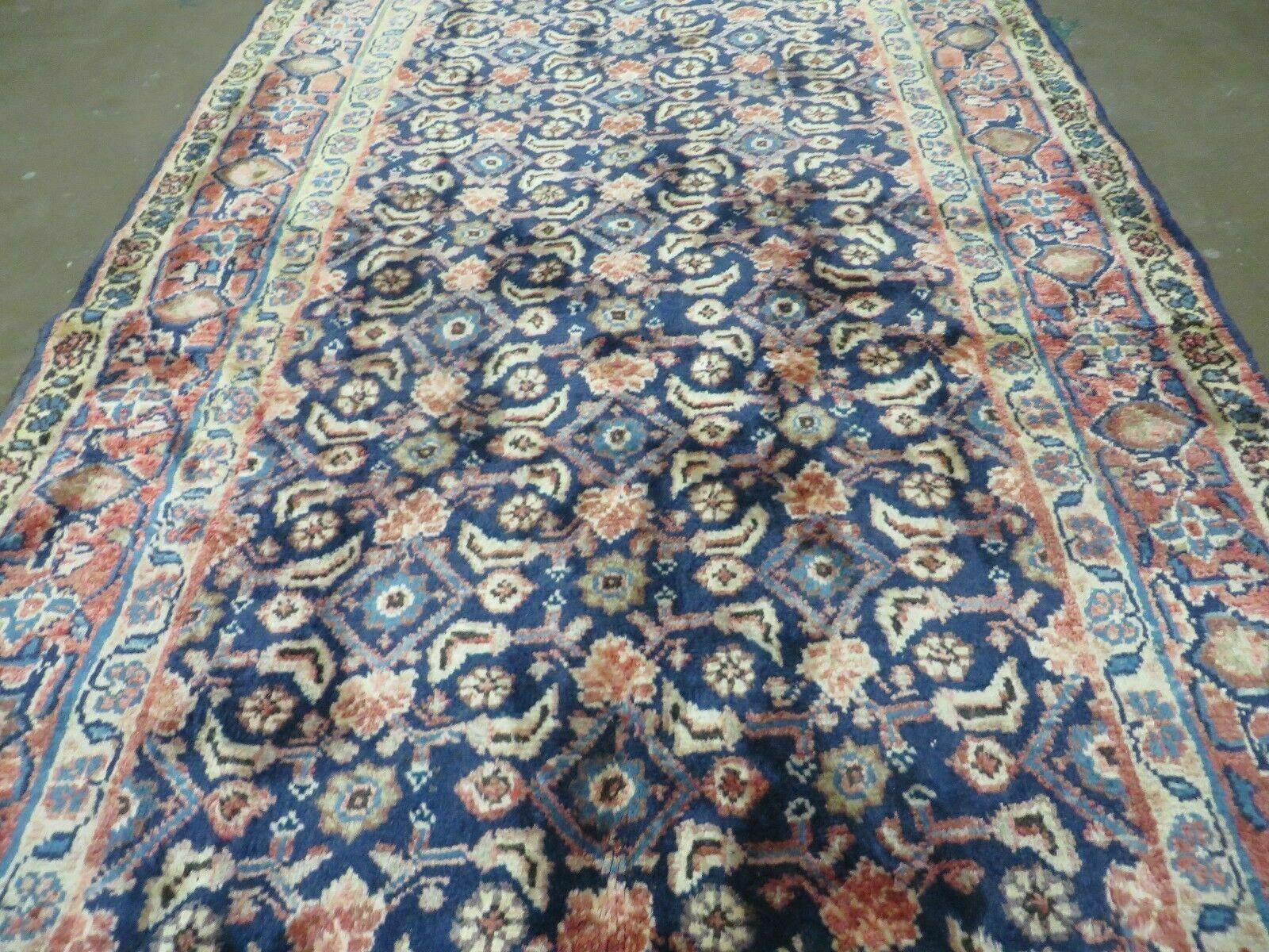3'7" X 10' Antique Handmade India Floral Oriental Wool Runner Rug Organic Blue - Image 12